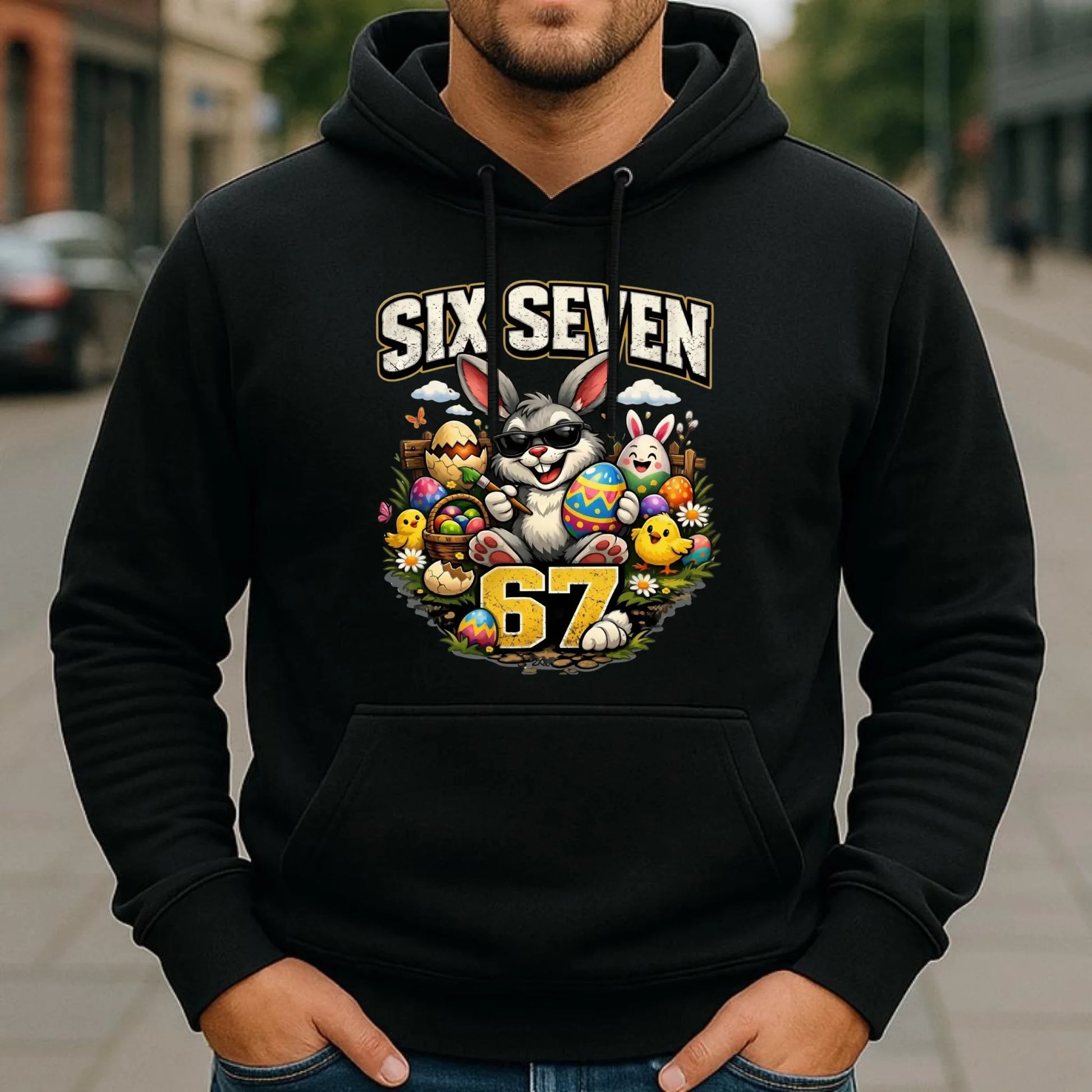 Bluza męska z kapturem wielkanocna - Zając Six Seven 67 WN10 - StoryCups.pl