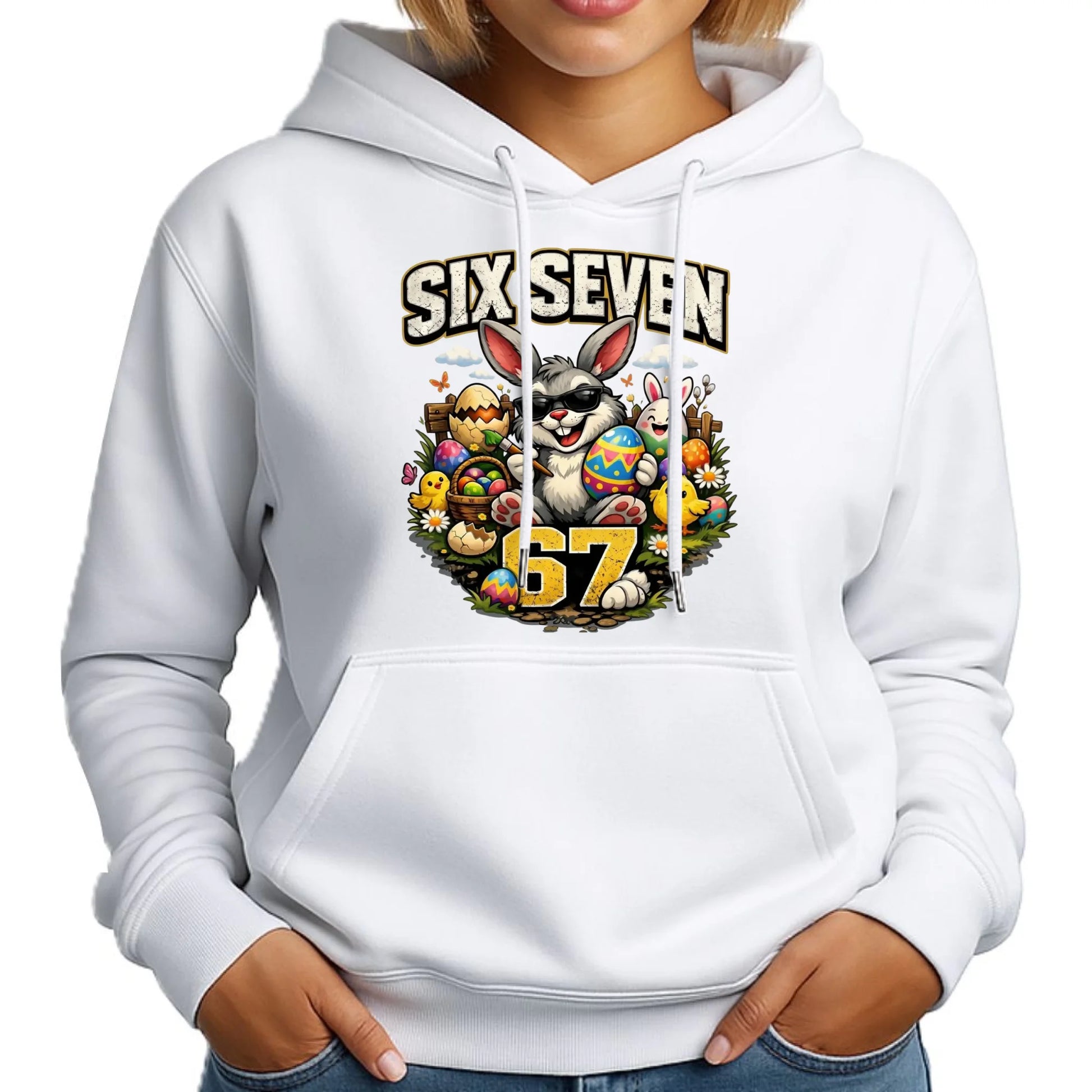 Bluza damska z kapturem wielkanocna - Zając Six Seven 67 WN10 - StoryCups.pl