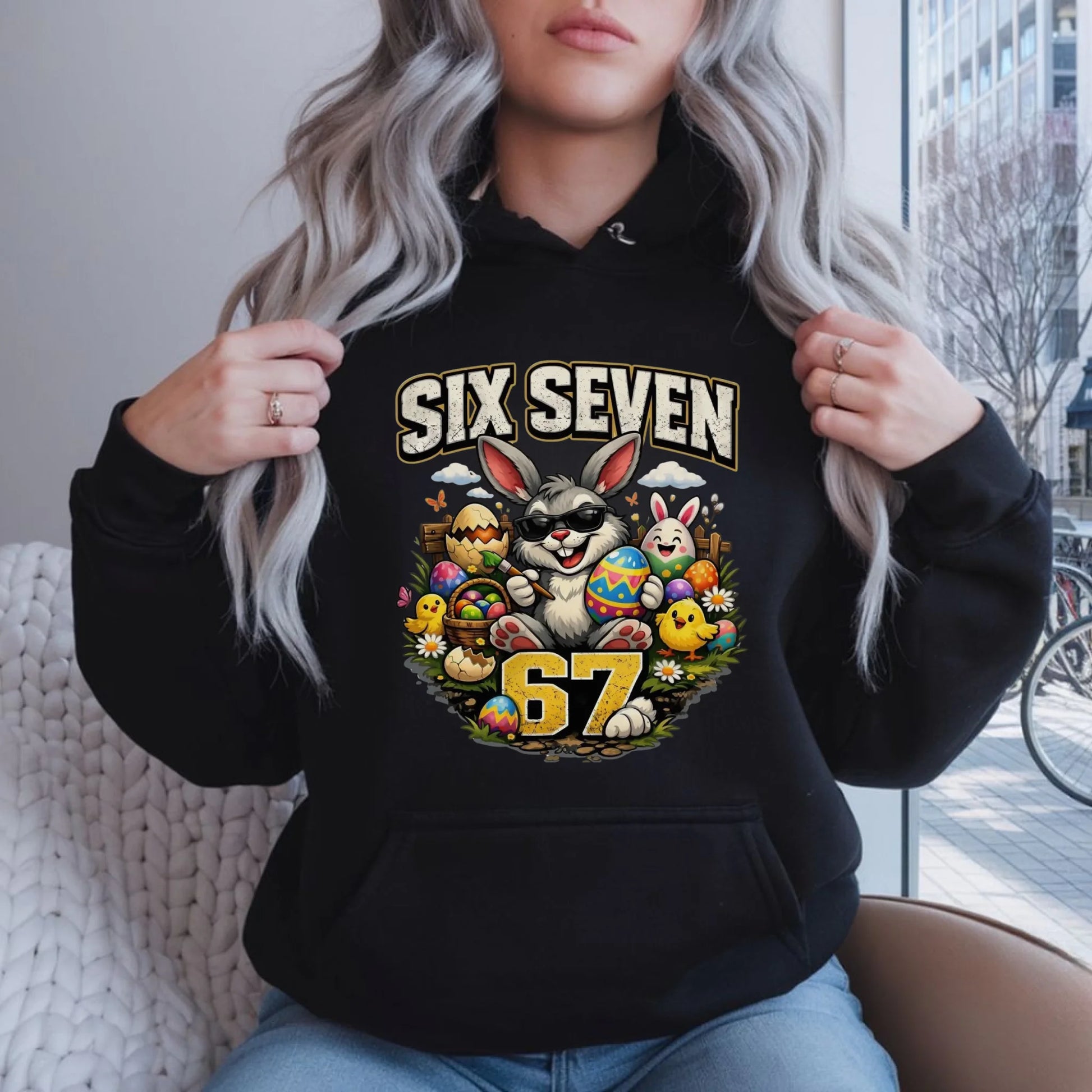 Bluza damska z kapturem wielkanocna - Zając Six Seven 67 WN10 - StoryCups.pl