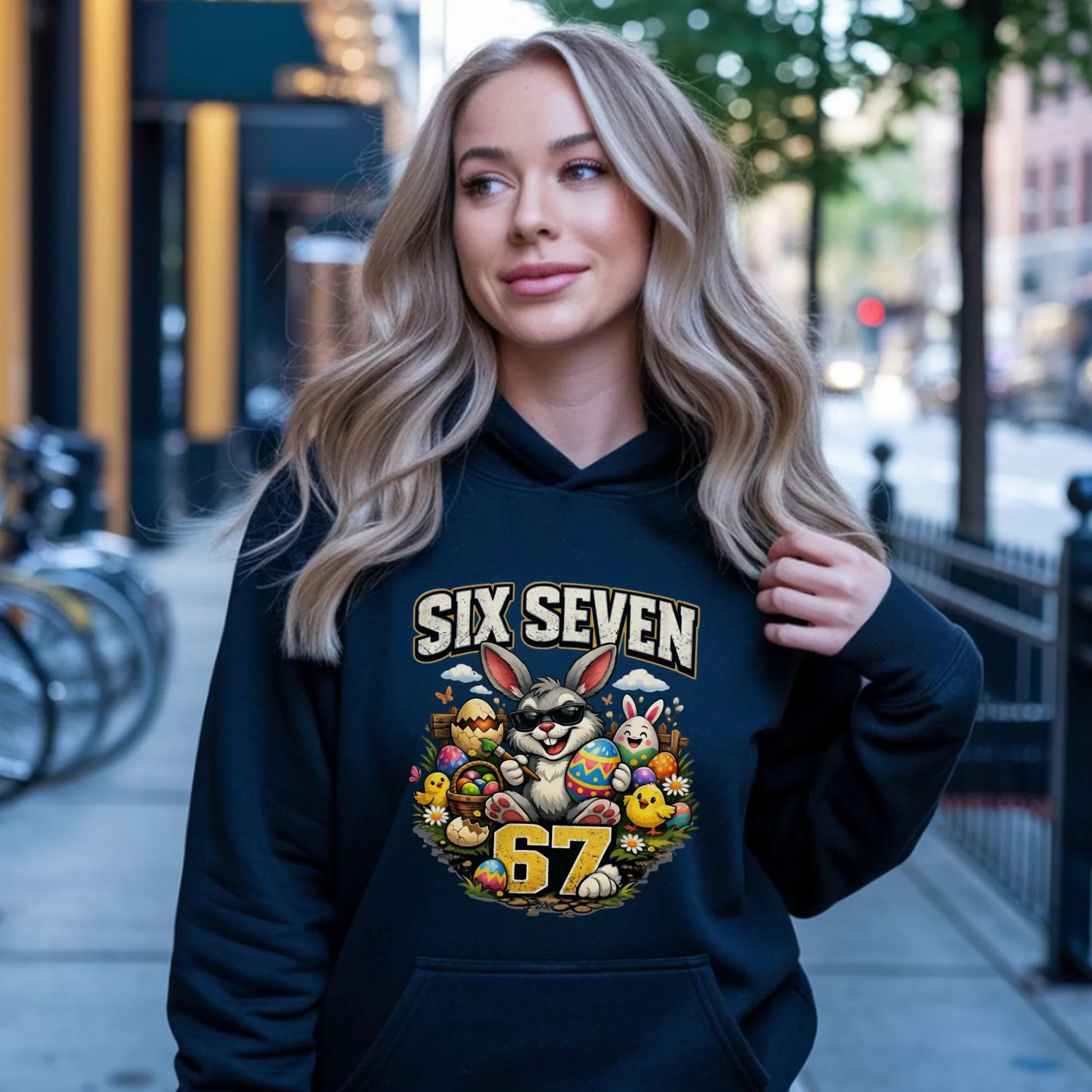 Bluza damska z kapturem wielkanocna - Zając Six Seven 67 WN10 - StoryCups.pl