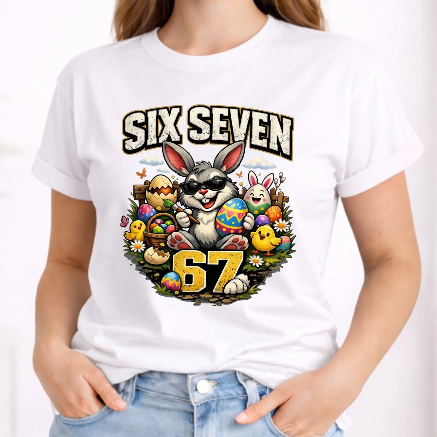 Koszulka damska wielkanocna - Zając Six Seven 67 WN10 - StoryCups.pl