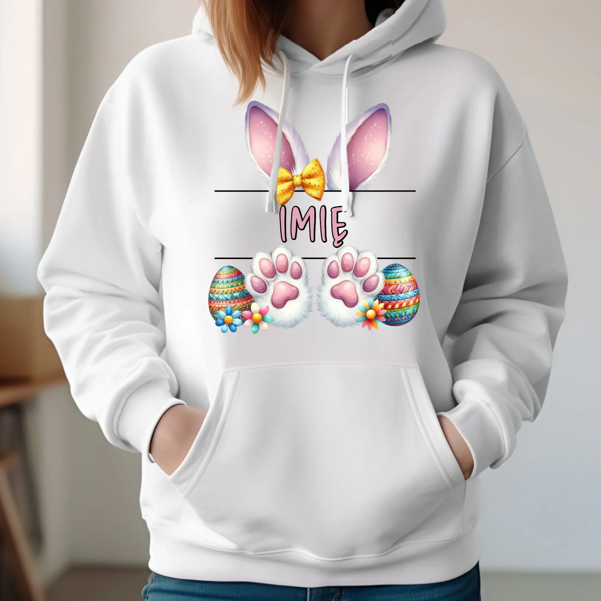 Bluza damska z kapturem wielkanocna - Zajączek - personalizowana WN13 - StoryCups.pl