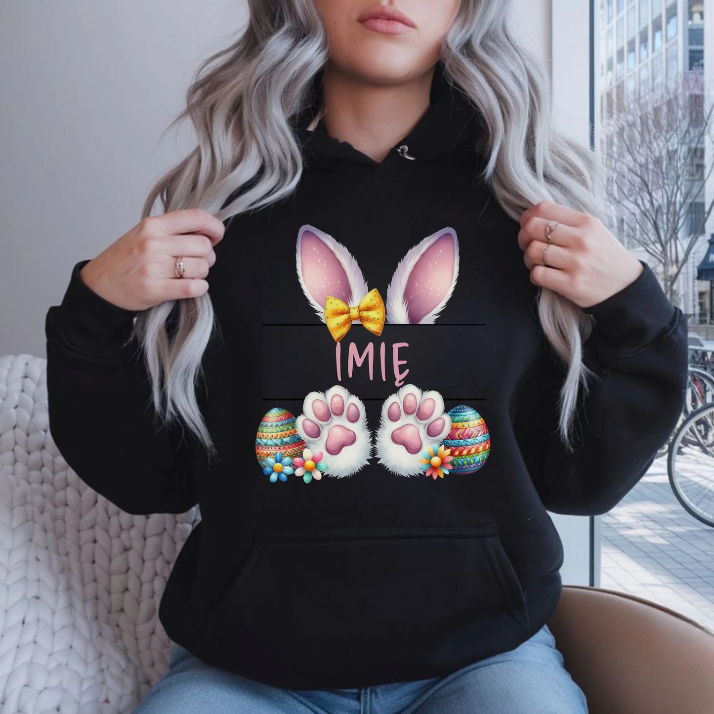 Bluza damska z kapturem wielkanocna - Zajączek - personalizowana WN13 - StoryCups.pl