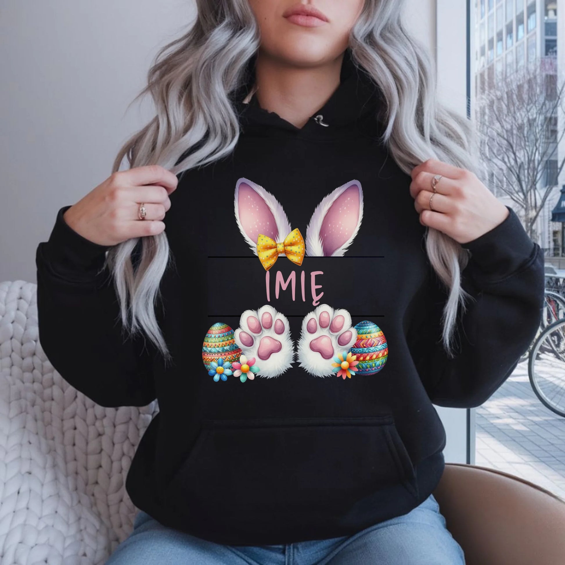 Bluza damska z kapturem wielkanocna - Zajączek - personalizowana WN13 - StoryCups.pl