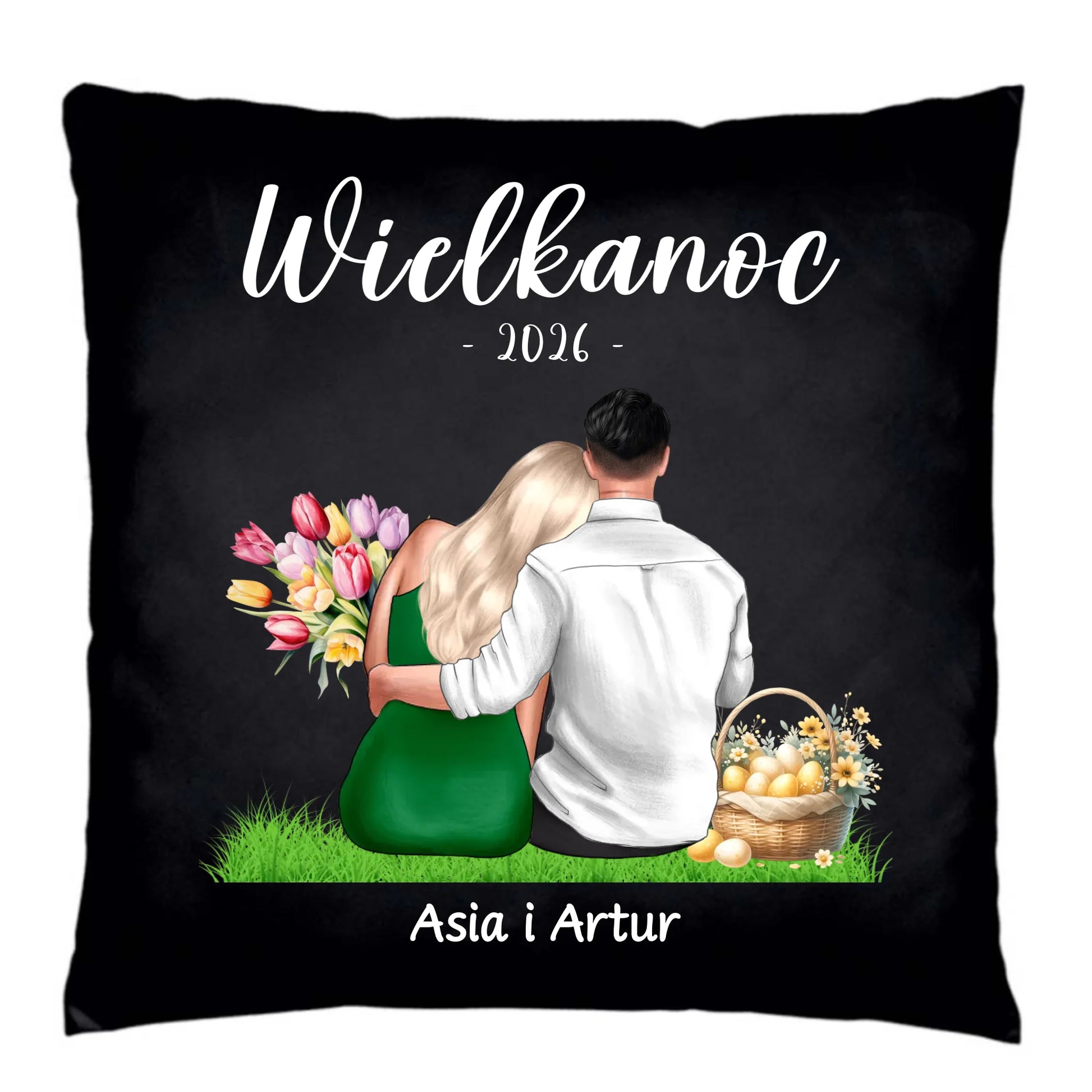Poduszka dekoracyjna na Wielkanoc dla par - personalizowana WN36 - StoryCups.pl