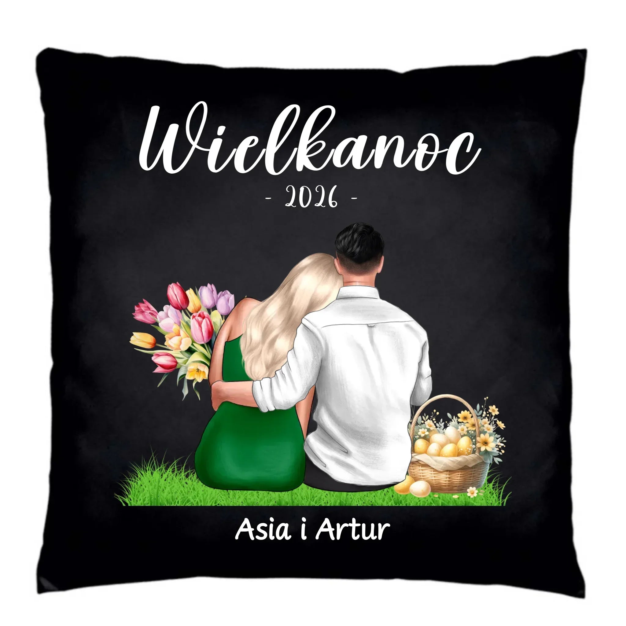 Poduszka dekoracyjna na Wielkanoc dla par - personalizowana WN36 - StoryCups.pl
