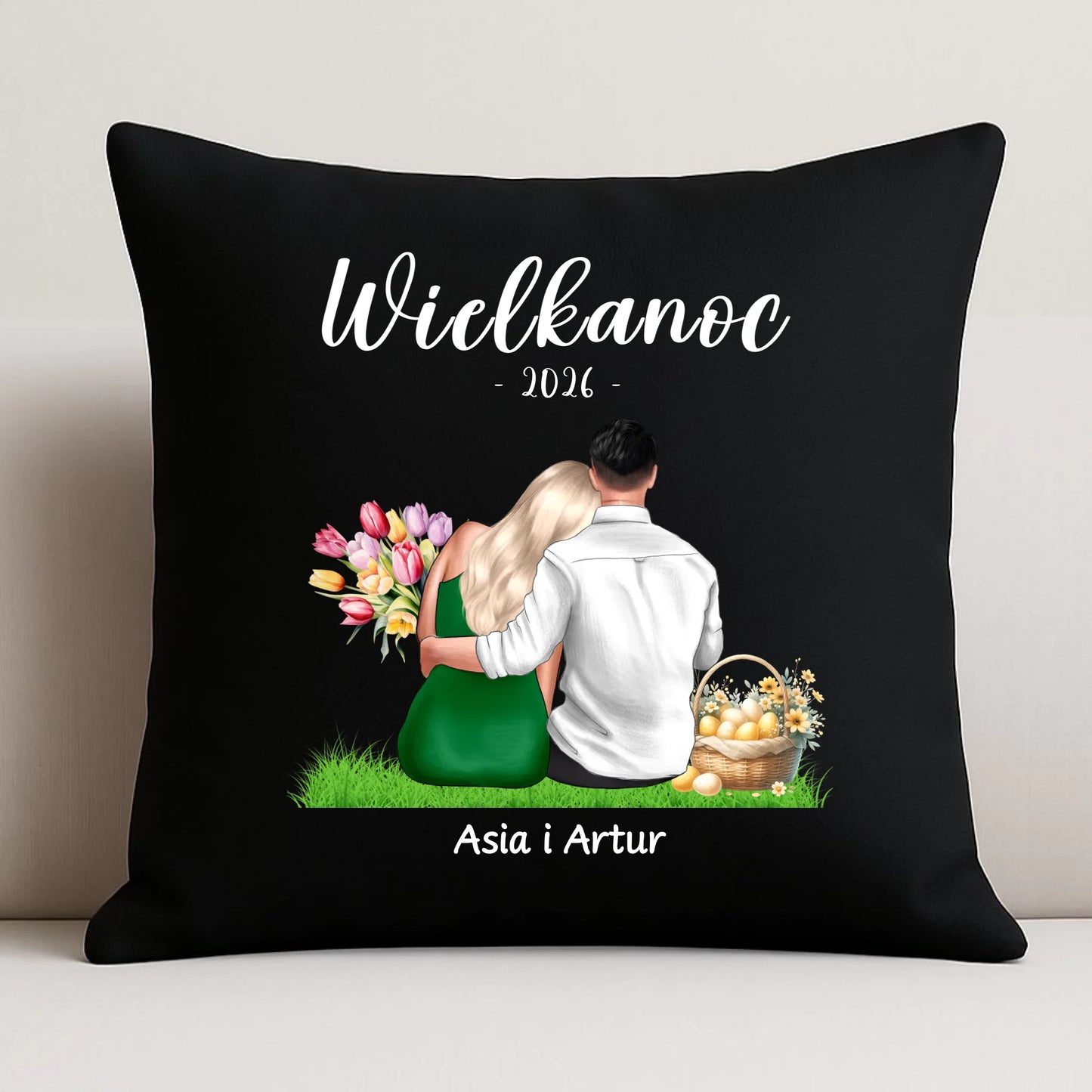 Poduszka dekoracyjna na Wielkanoc dla par - personalizowana WN36 - StoryCups.pl