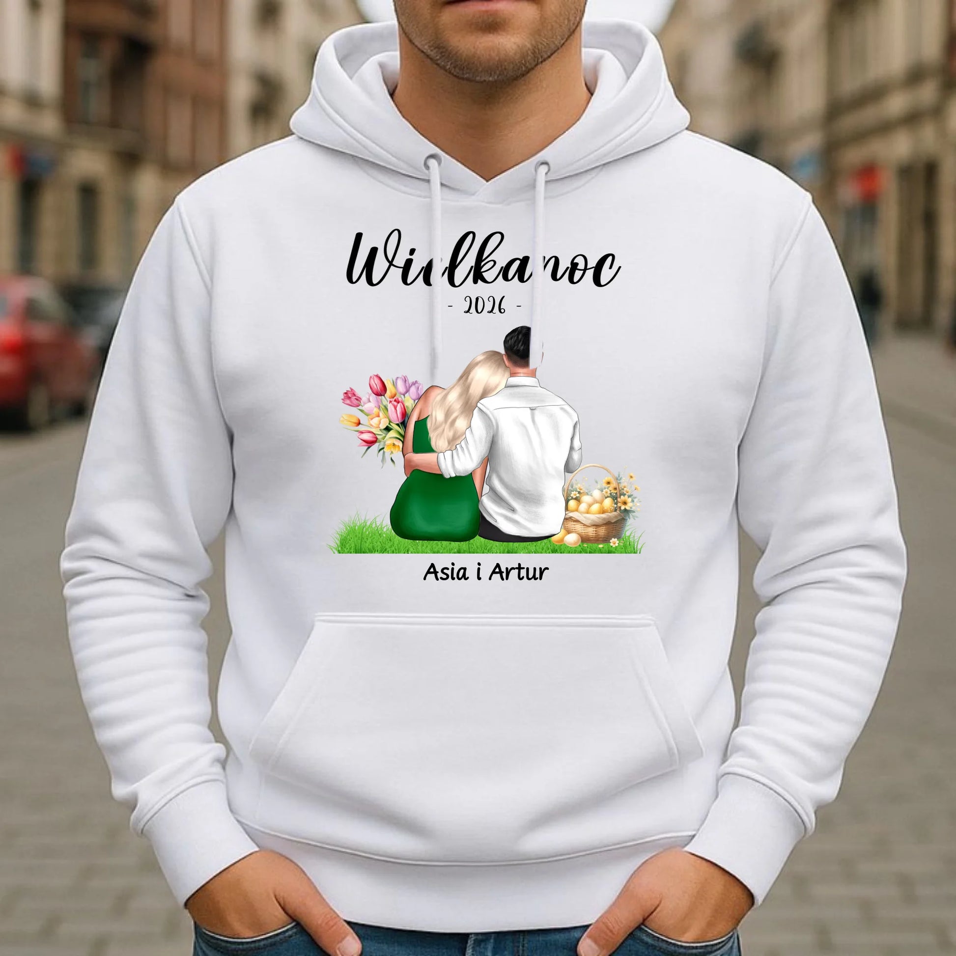 Bluza męska z kapturem na Wielkanoc dla par - personalizowana WN36 - StoryCups.pl