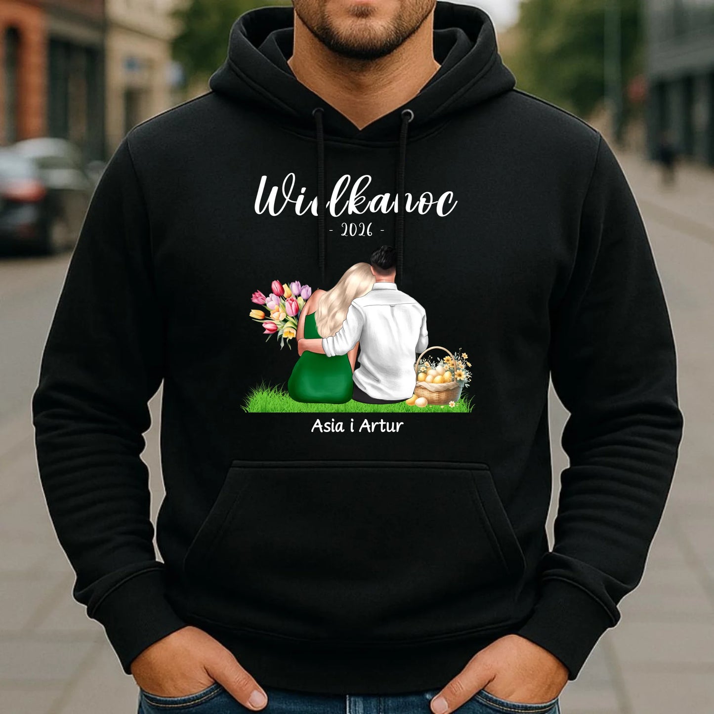 Bluza męska z kapturem na Wielkanoc dla par - personalizowana WN36 - StoryCups.pl