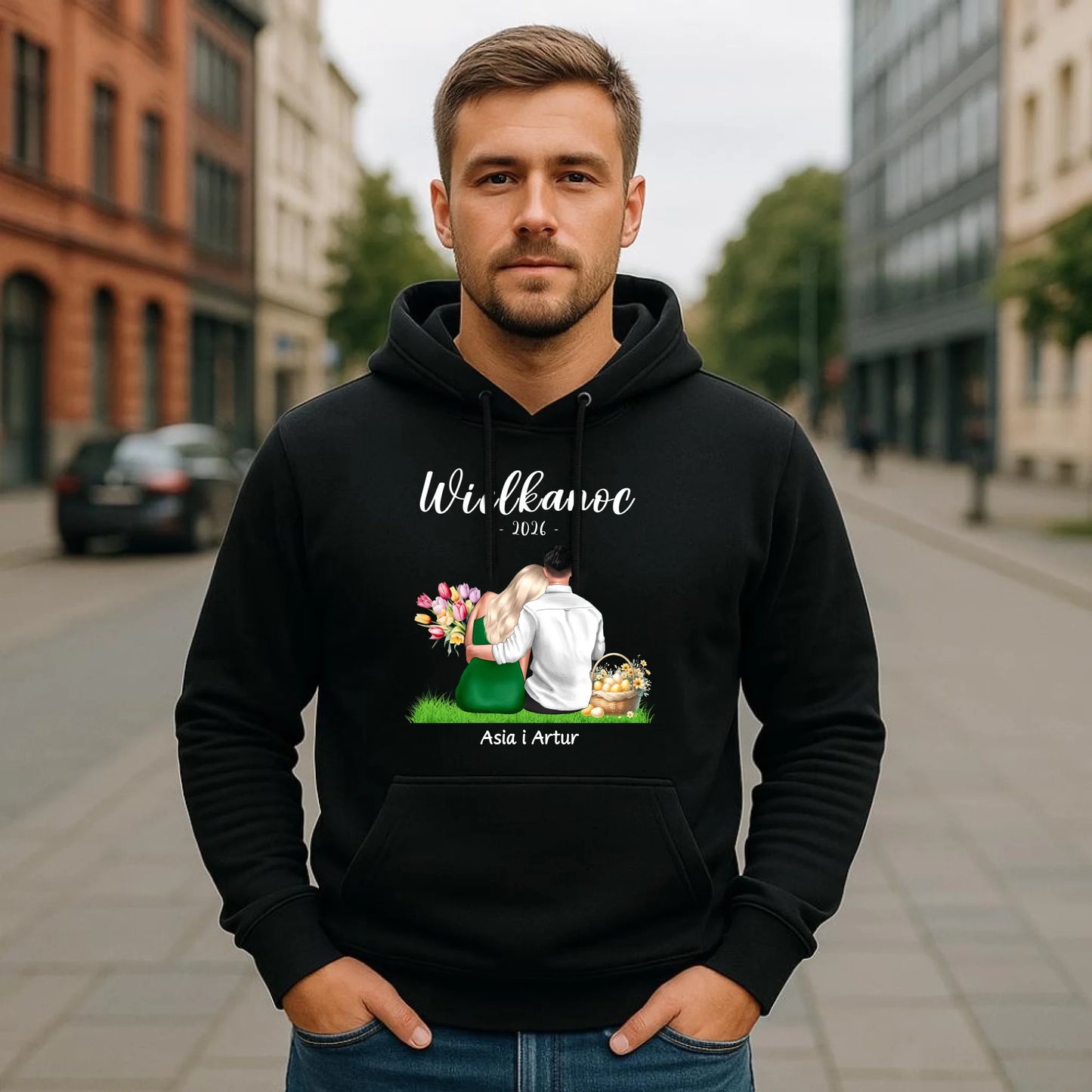 Bluza męska z kapturem na Wielkanoc dla par - personalizowana WN36 - StoryCups.pl