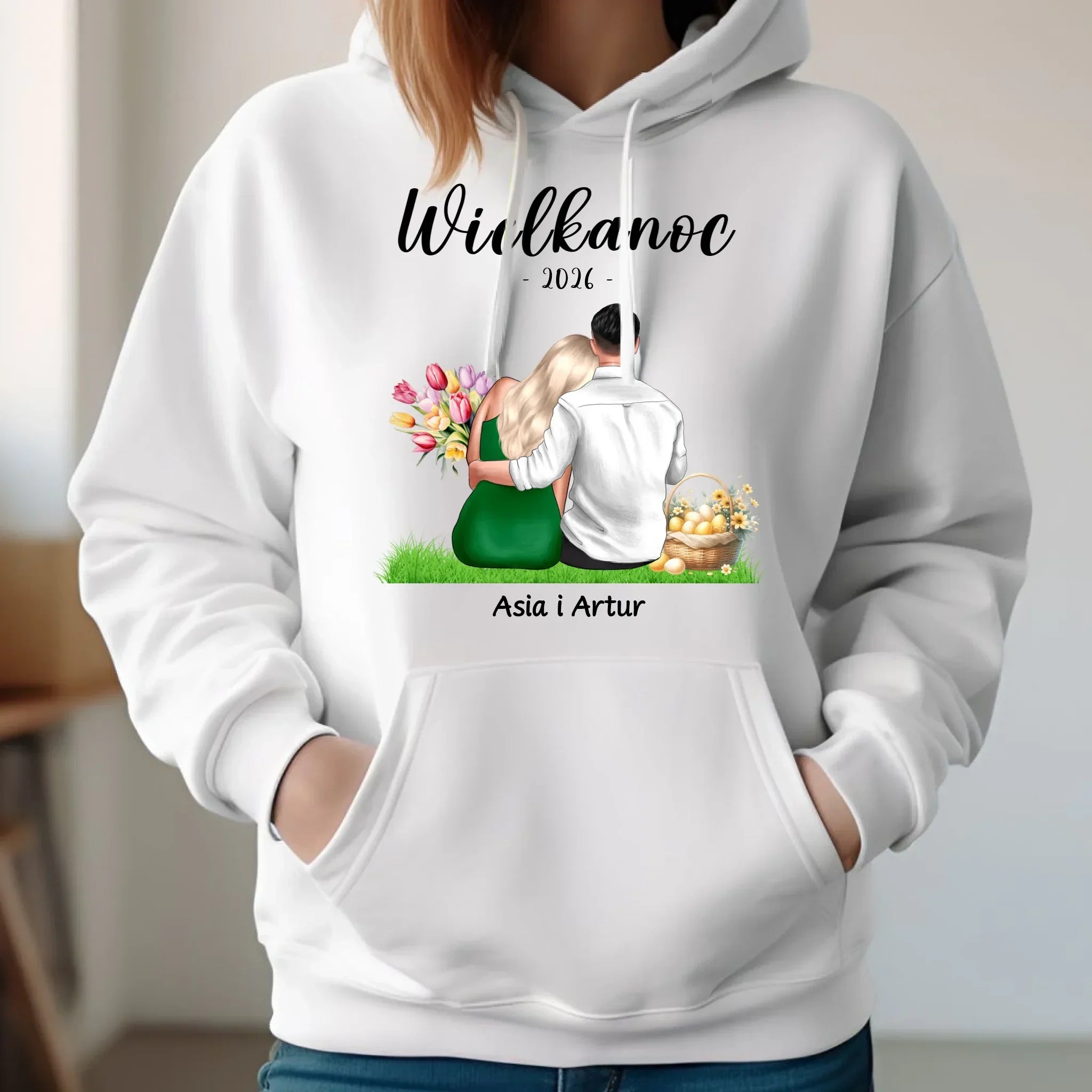Bluza damska z kapturem na Wielkanoc dla par - personalizowana WN36 - StoryCups.pl
