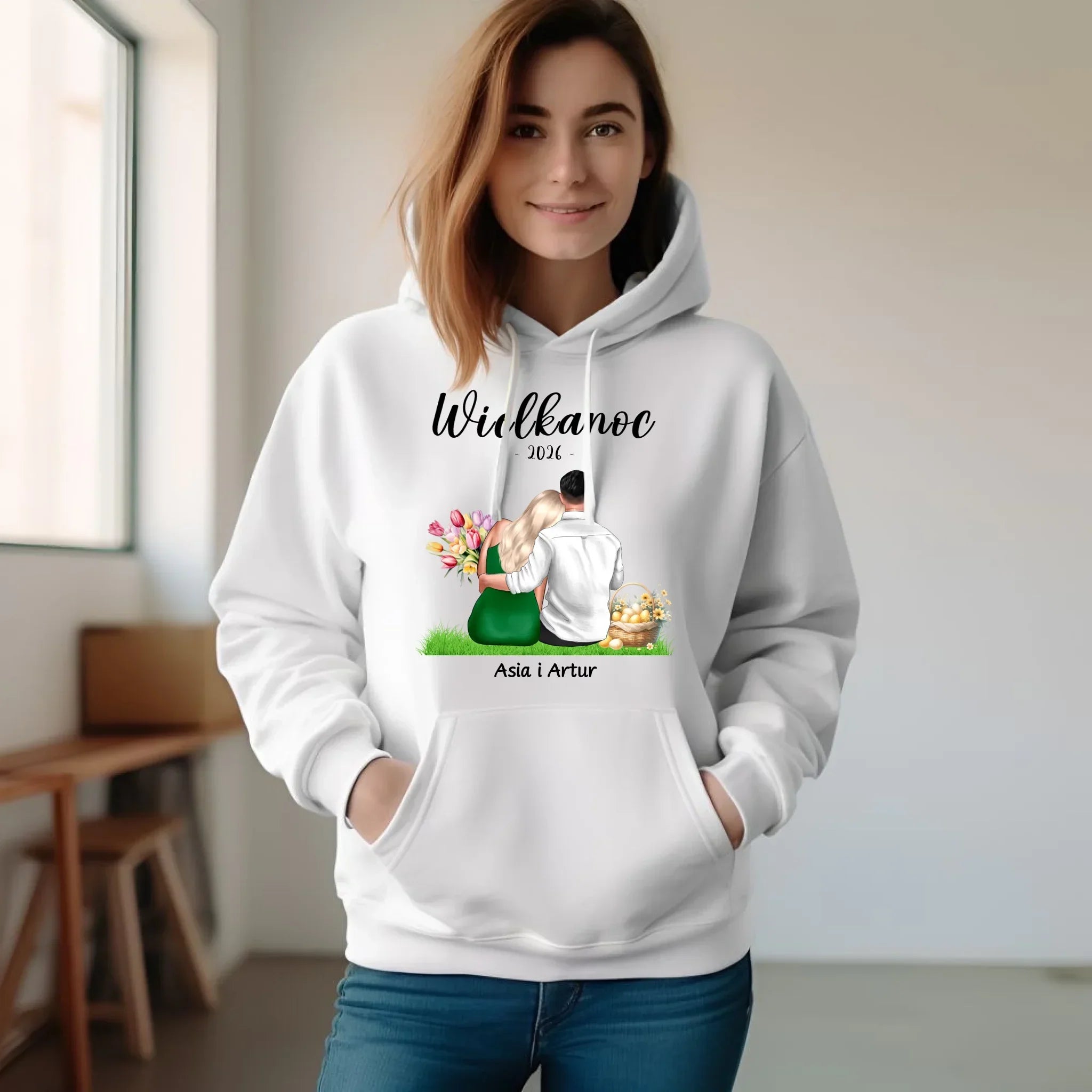 Bluza damska z kapturem na Wielkanoc dla par - personalizowana WN36 - StoryCups.pl