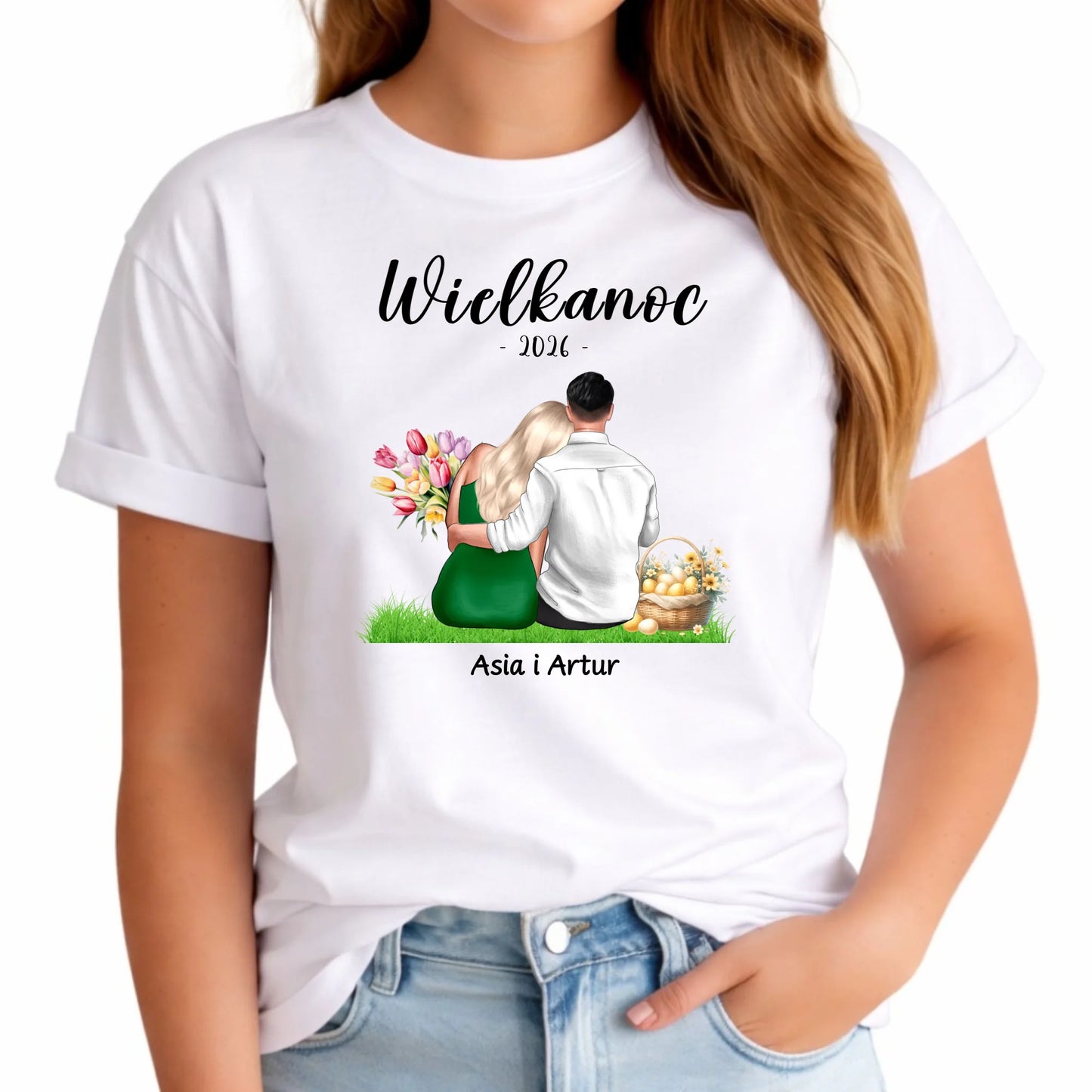 Koszulka damska na Wielkanoc dla par - personalizowana WN36 - StoryCups.pl