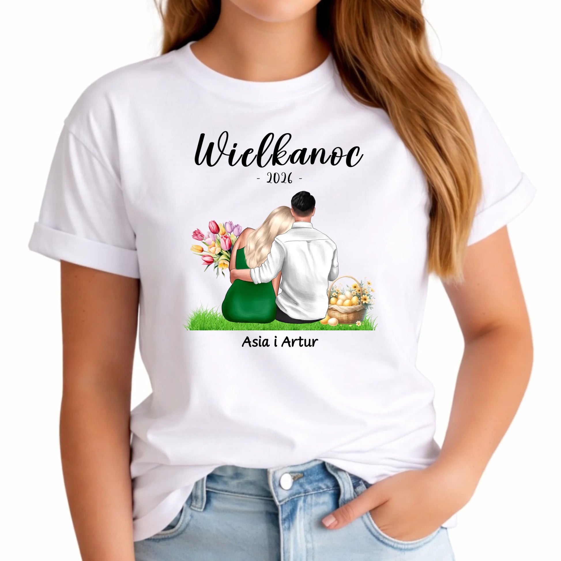 Koszulka damska na Wielkanoc dla par - personalizowana WN36 - StoryCups.pl