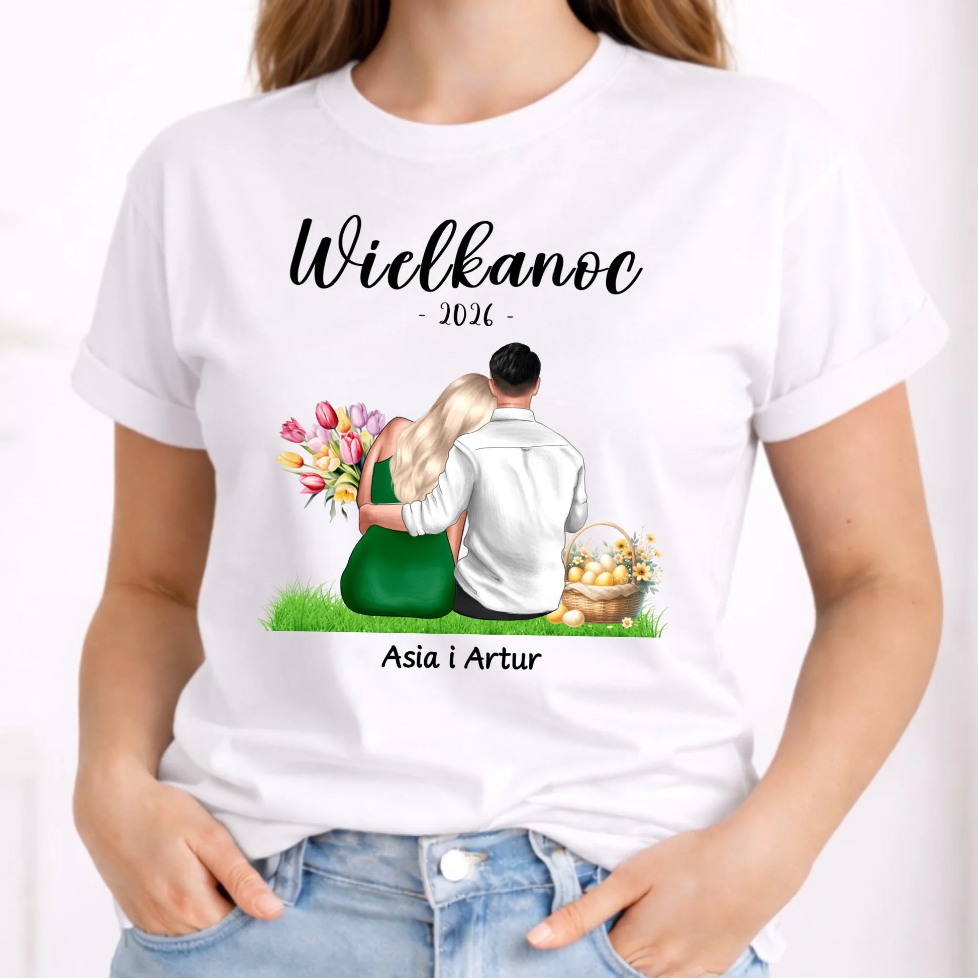 Koszulka damska na Wielkanoc dla par - personalizowana WN36 - StoryCups.pl