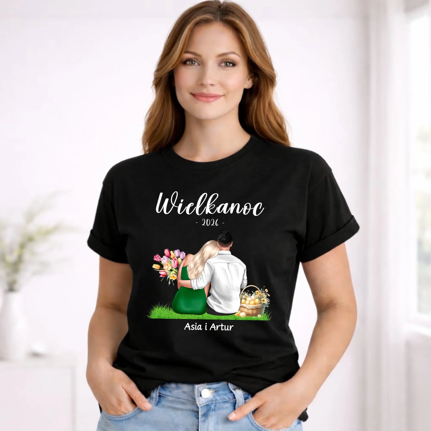Koszulka damska na Wielkanoc dla par - personalizowana WN36 - StoryCups.pl