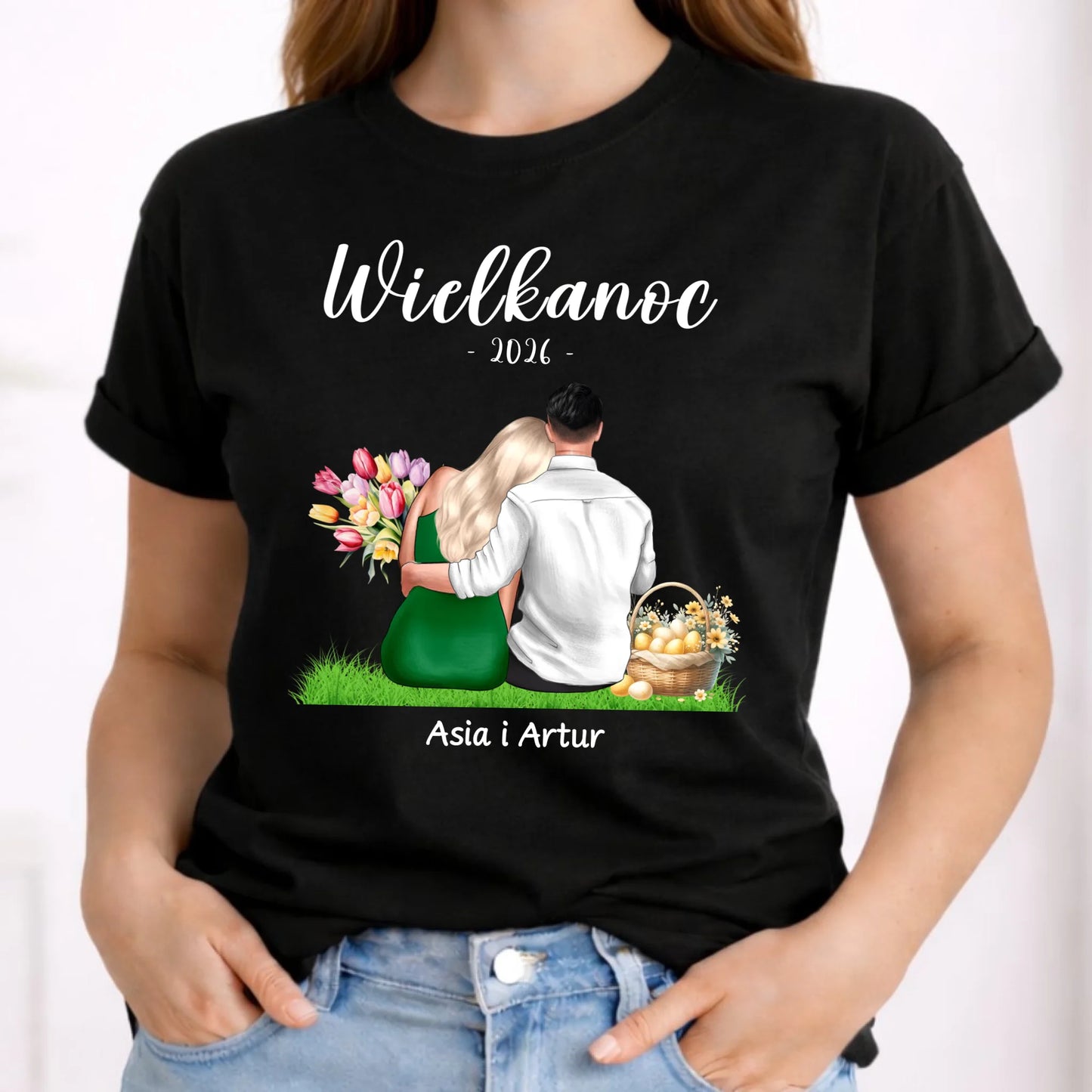 Koszulka damska na Wielkanoc dla par - personalizowana WN36 - StoryCups.pl