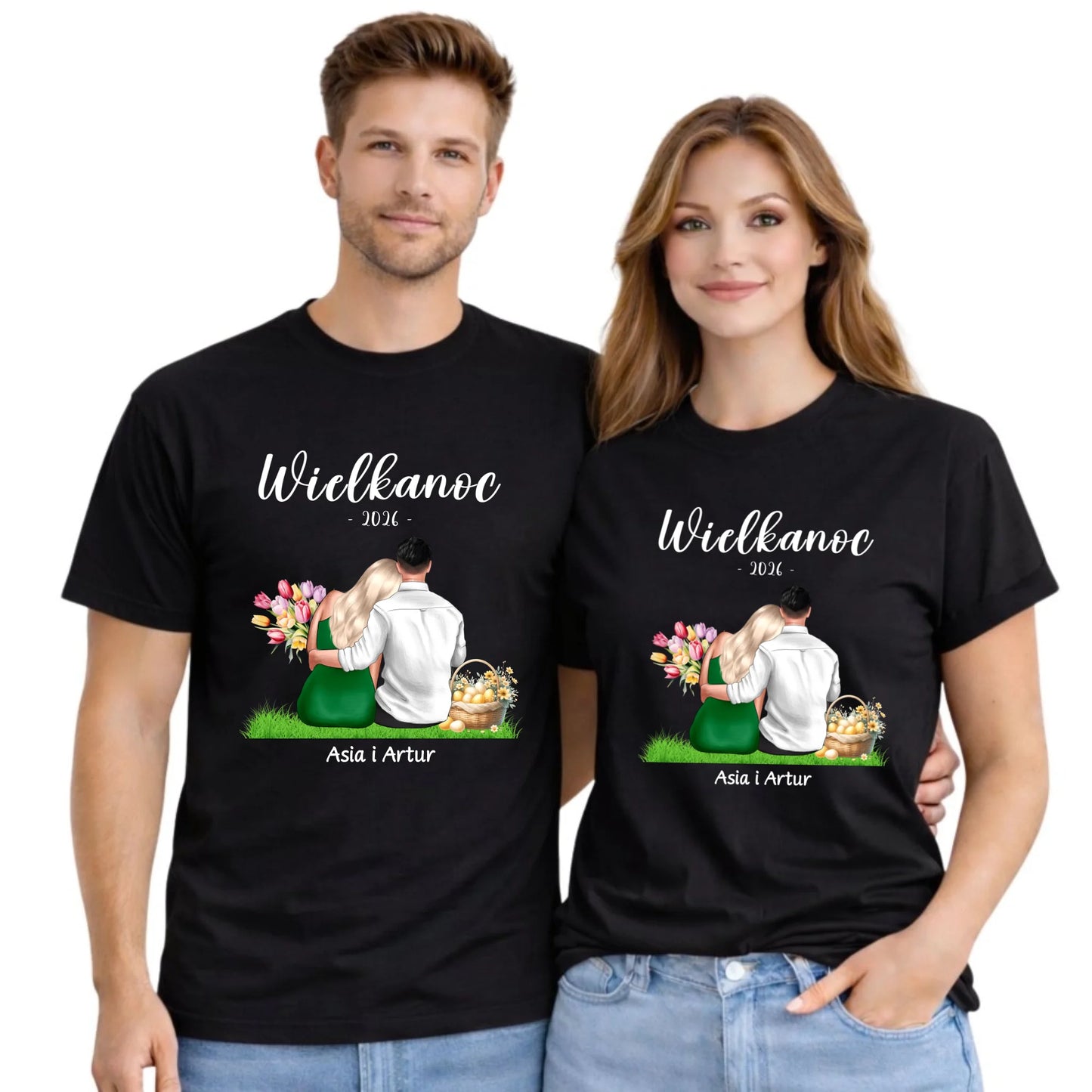 Zestaw koszulek na Wielkanoc dla par - personalizowany WN36 - StoryCups.pl
