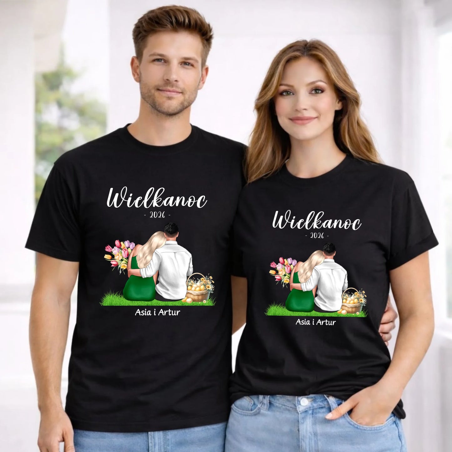 Zestaw koszulek na Wielkanoc dla par - personalizowany WN36 - StoryCups.pl