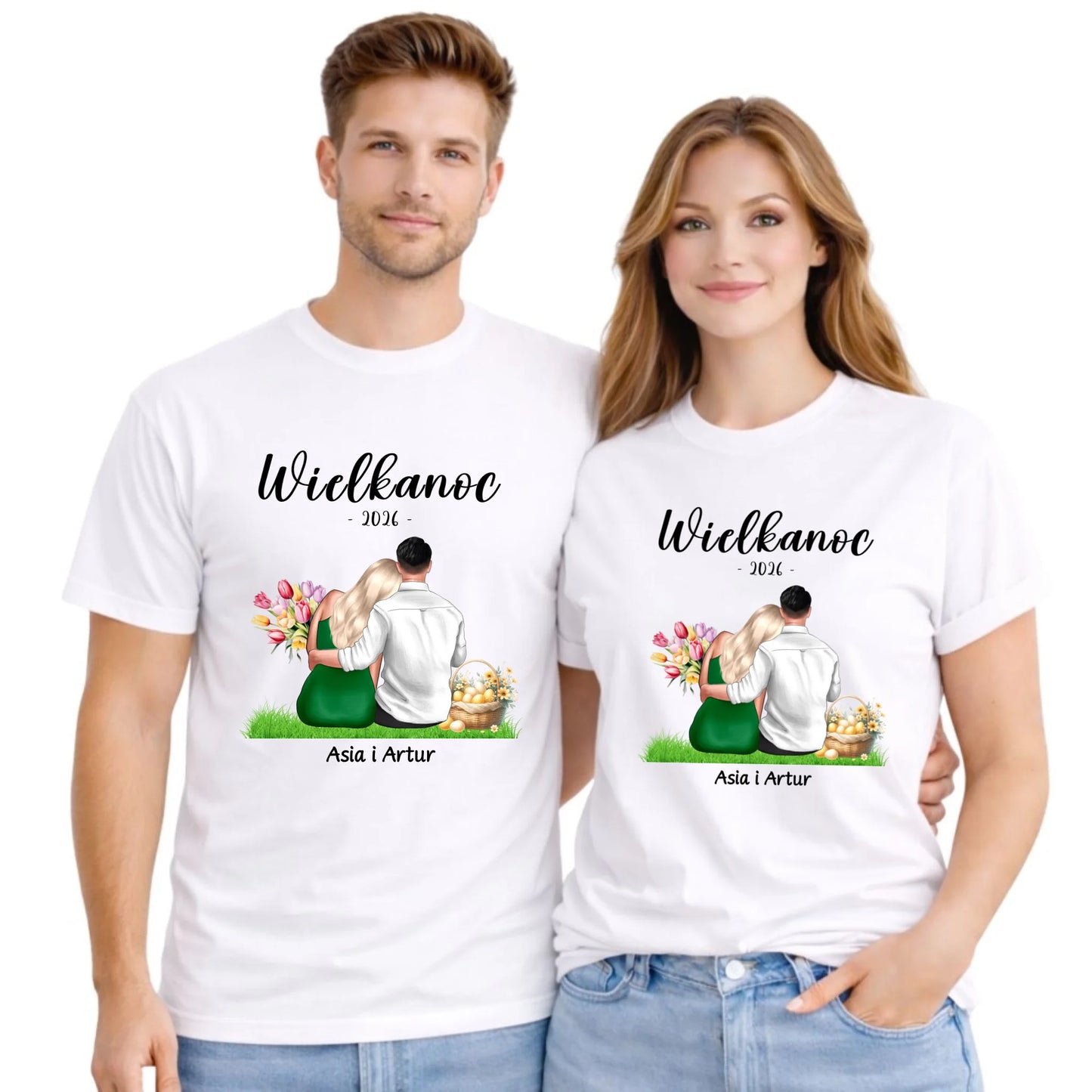 Zestaw koszulek na Wielkanoc dla par - personalizowany WN36 - StoryCups.pl