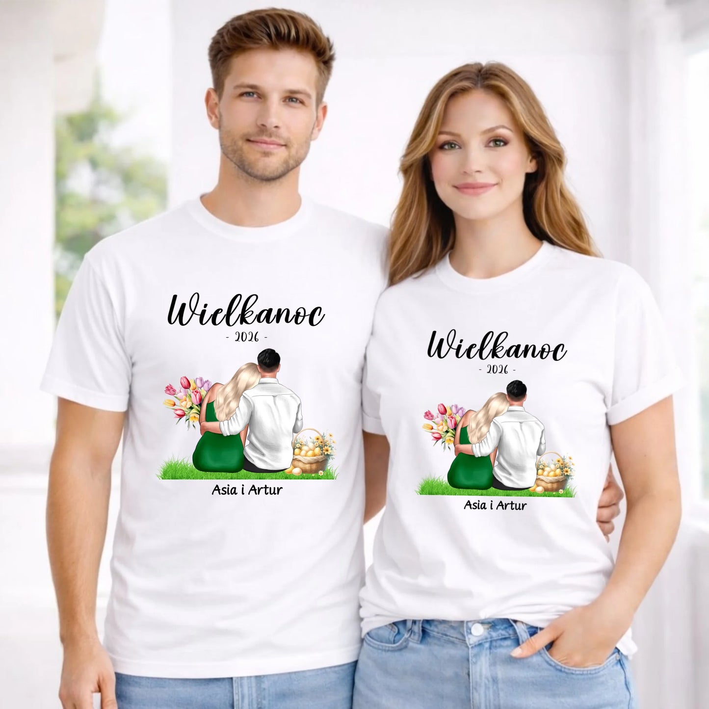 Zestaw koszulek na Wielkanoc dla par - personalizowany WN36 - StoryCups.pl