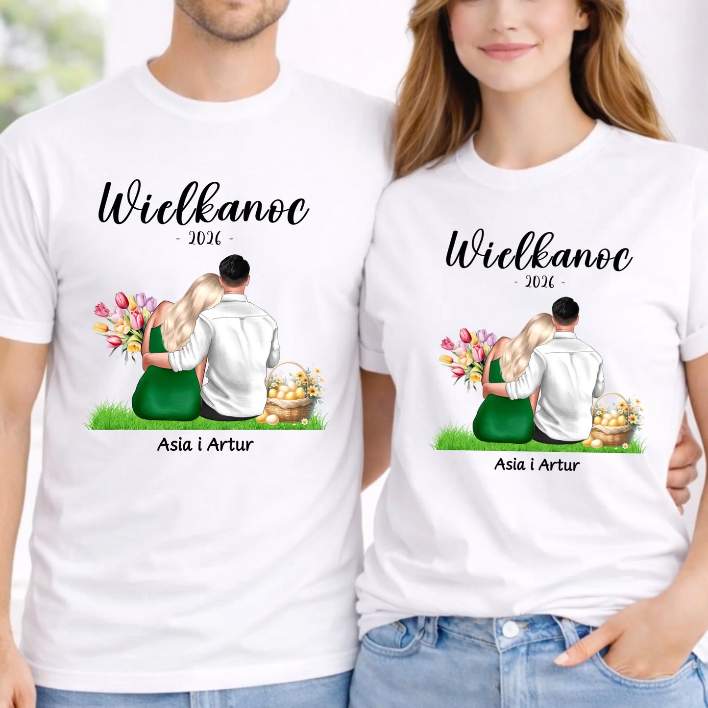 Zestaw koszulek na Wielkanoc dla par - personalizowany WN36 - StoryCups.pl