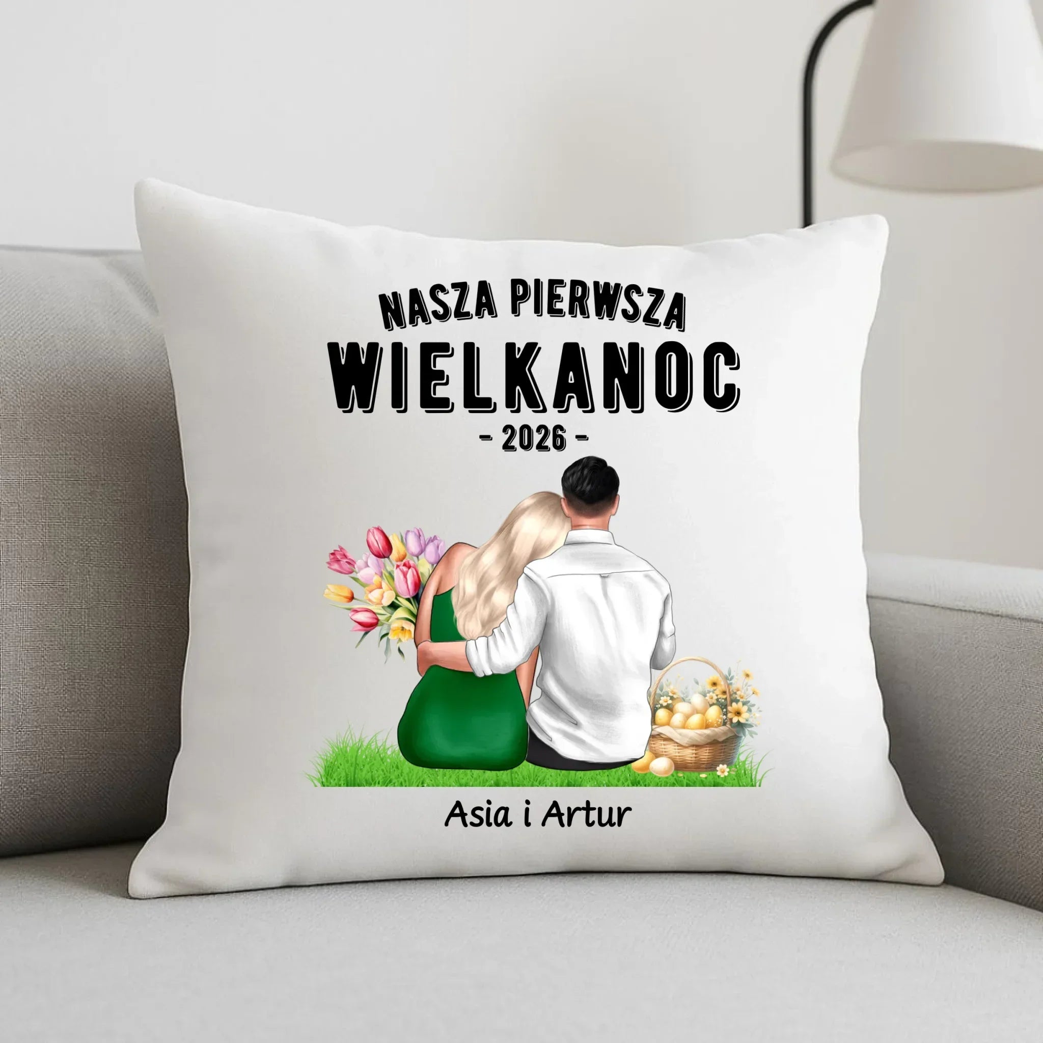 Poduszka wielkanocna dla par - Nasza pierwsza Wielkanoc - personalizowana WN16 - StoryCups.pl