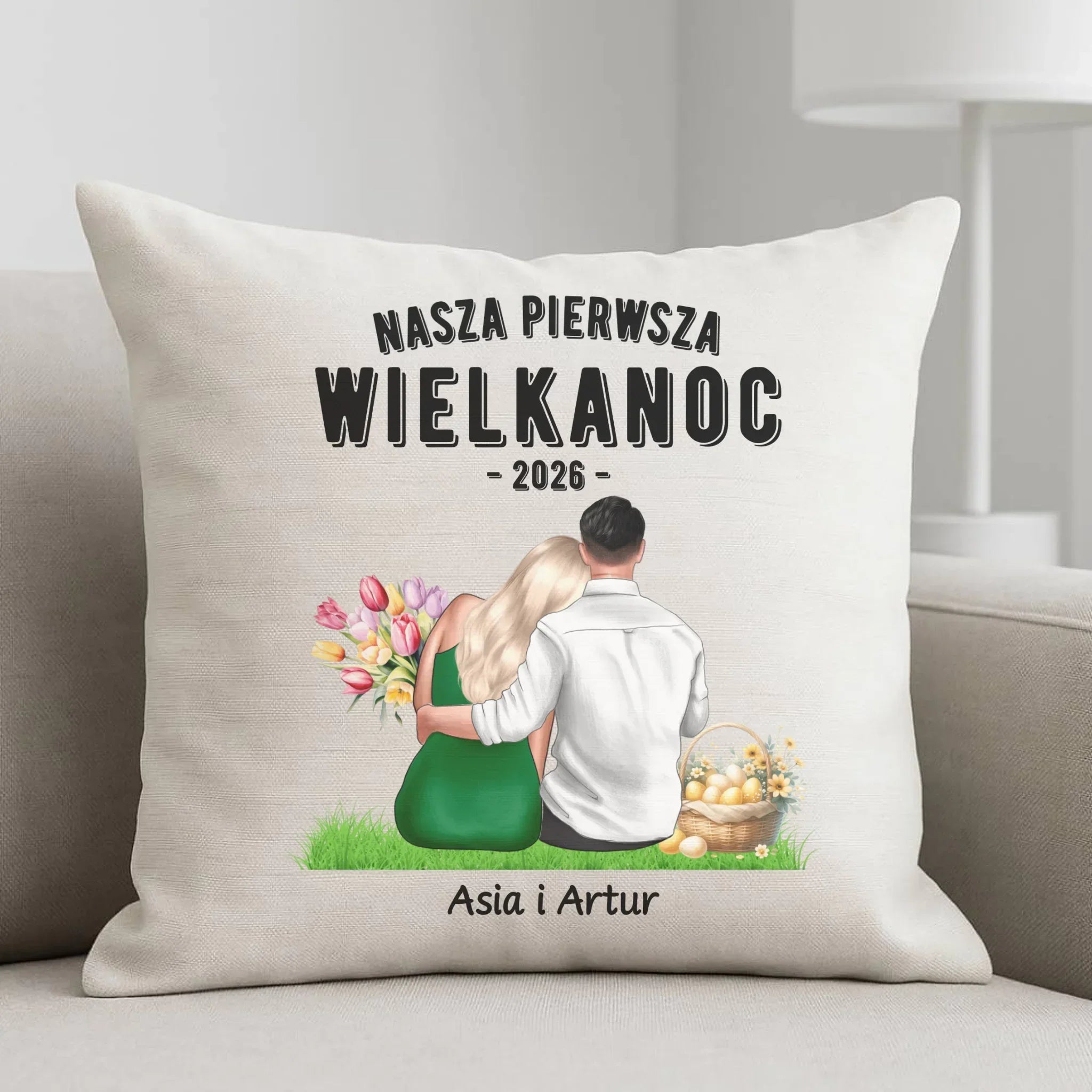 Poduszka wielkanocna dla par - Nasza pierwsza Wielkanoc - personalizowana WN16 - StoryCups.pl