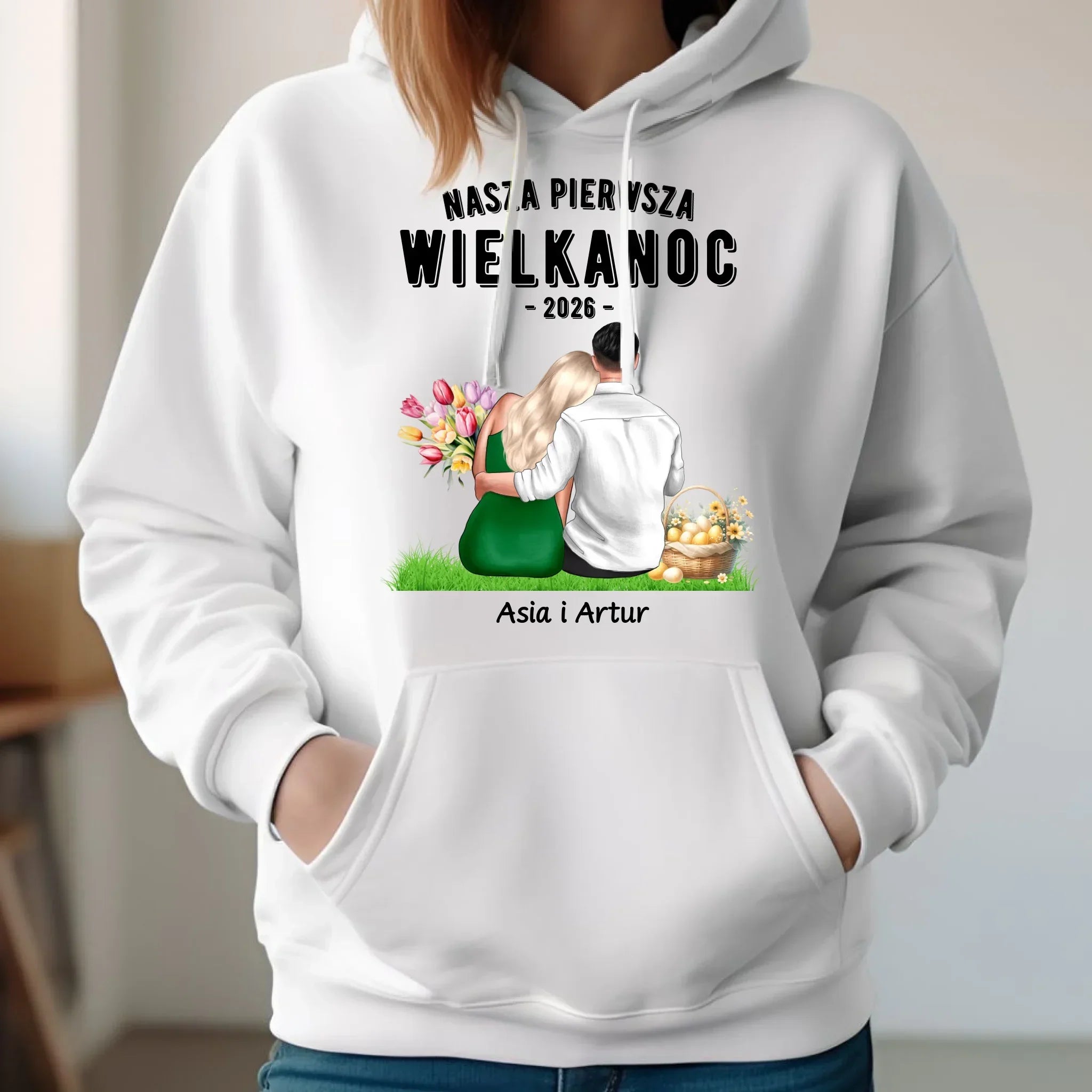 Bluza damska z kapturem wielkanocna dla par - Nasza pierwsza Wielkanoc - personalizowana WN16 - StoryCups.pl