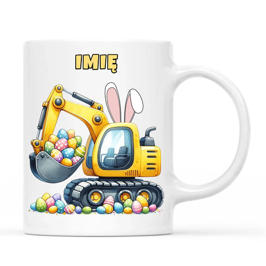 Kubek na Wielkanoc - Koparka z pisankami - personalizowany WN17 - StoryCups.pl