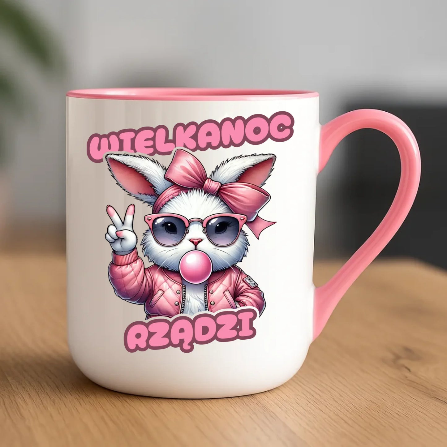 Kubek elegant wielkanocny – Stylowy królik w okularach Wielkanoc rządzi WN18 - StoryCups.pl