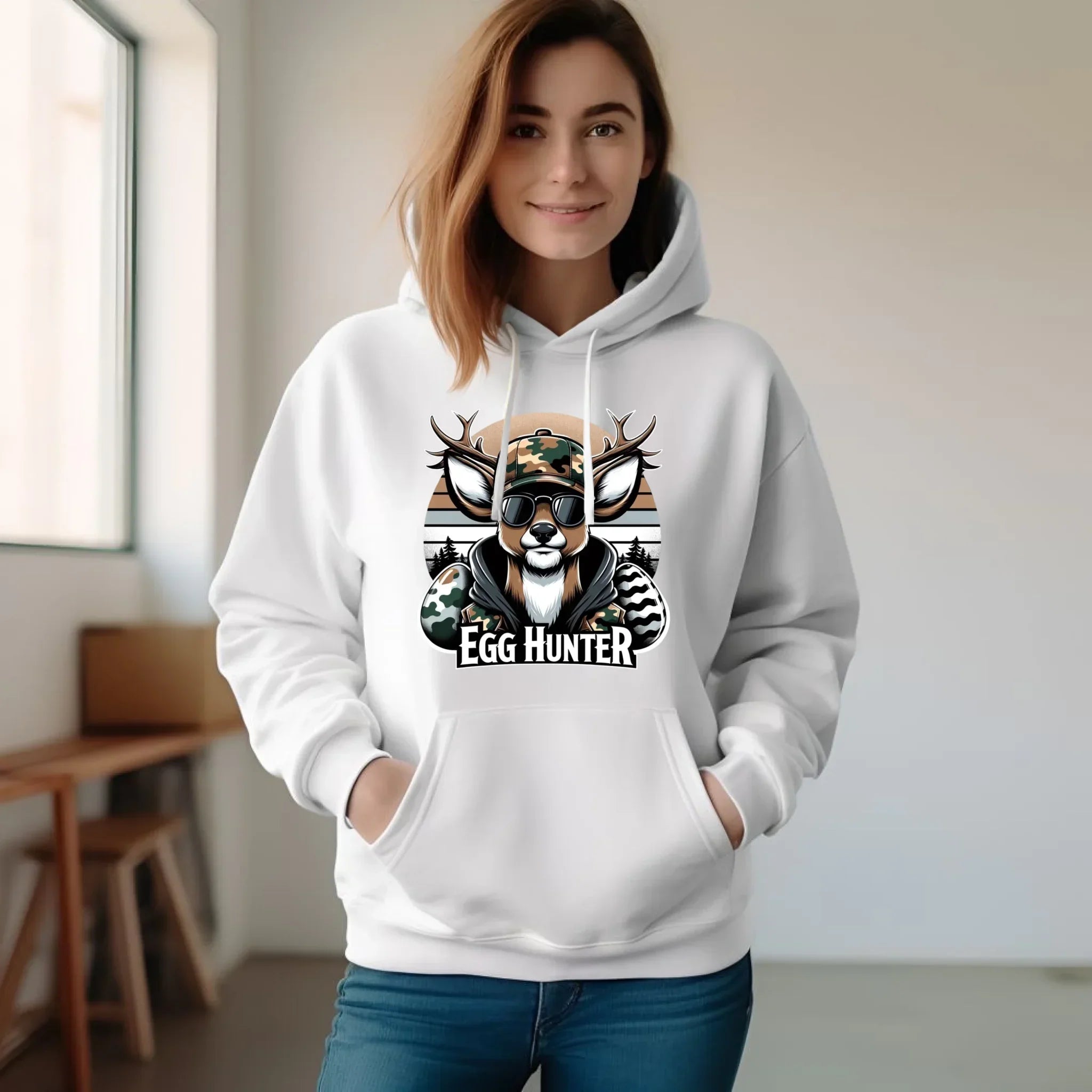 Bluza damska z kapturem wielkanocna - Jeleń Survival Egg hunter WN19 - StoryCups.pl