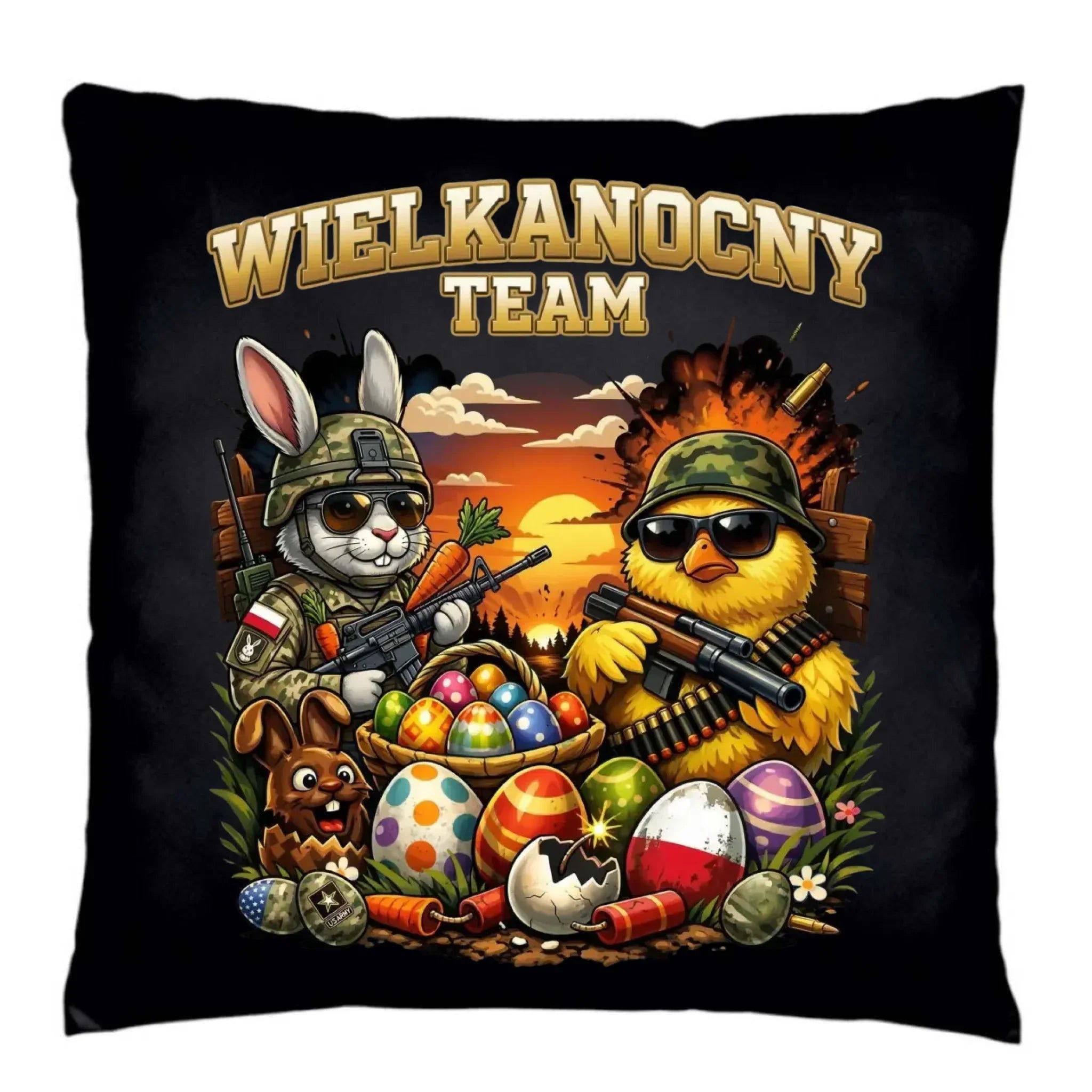 Poduszka dekoracyjna na Wielkanoc - Kurczak i zając armia Wielkanocny Team WN37 - StoryCups.pl