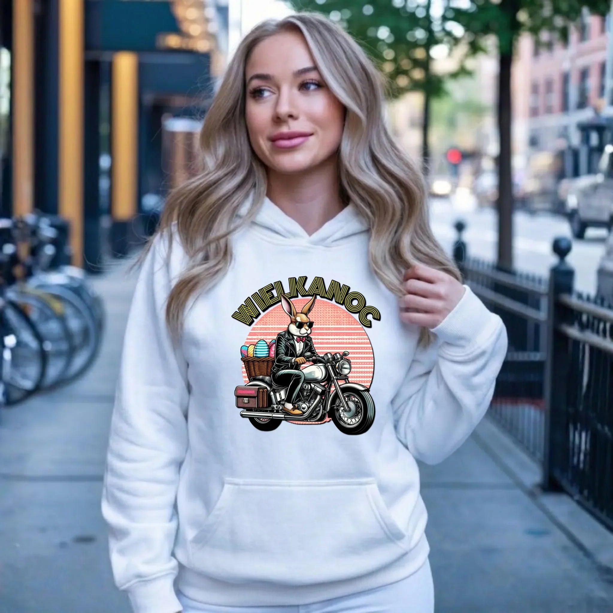 Zając na motorze | Bluza damska z kapturem na Wielkanoc WN29 - StoryCups.pl