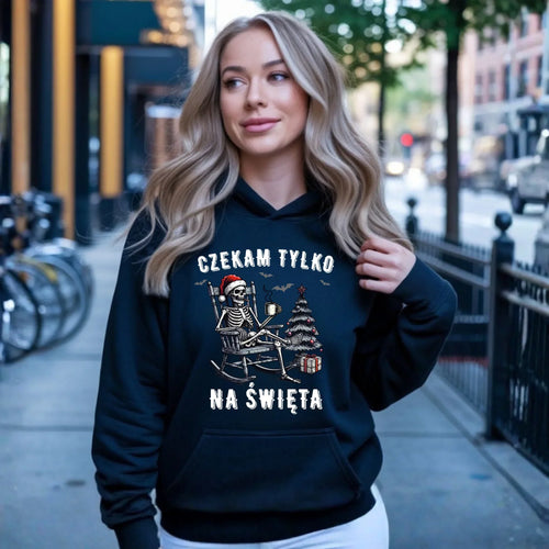Bluza damska z kapturem świąteczna - Czekam tylko na święta BN56 - StoryCups.pl