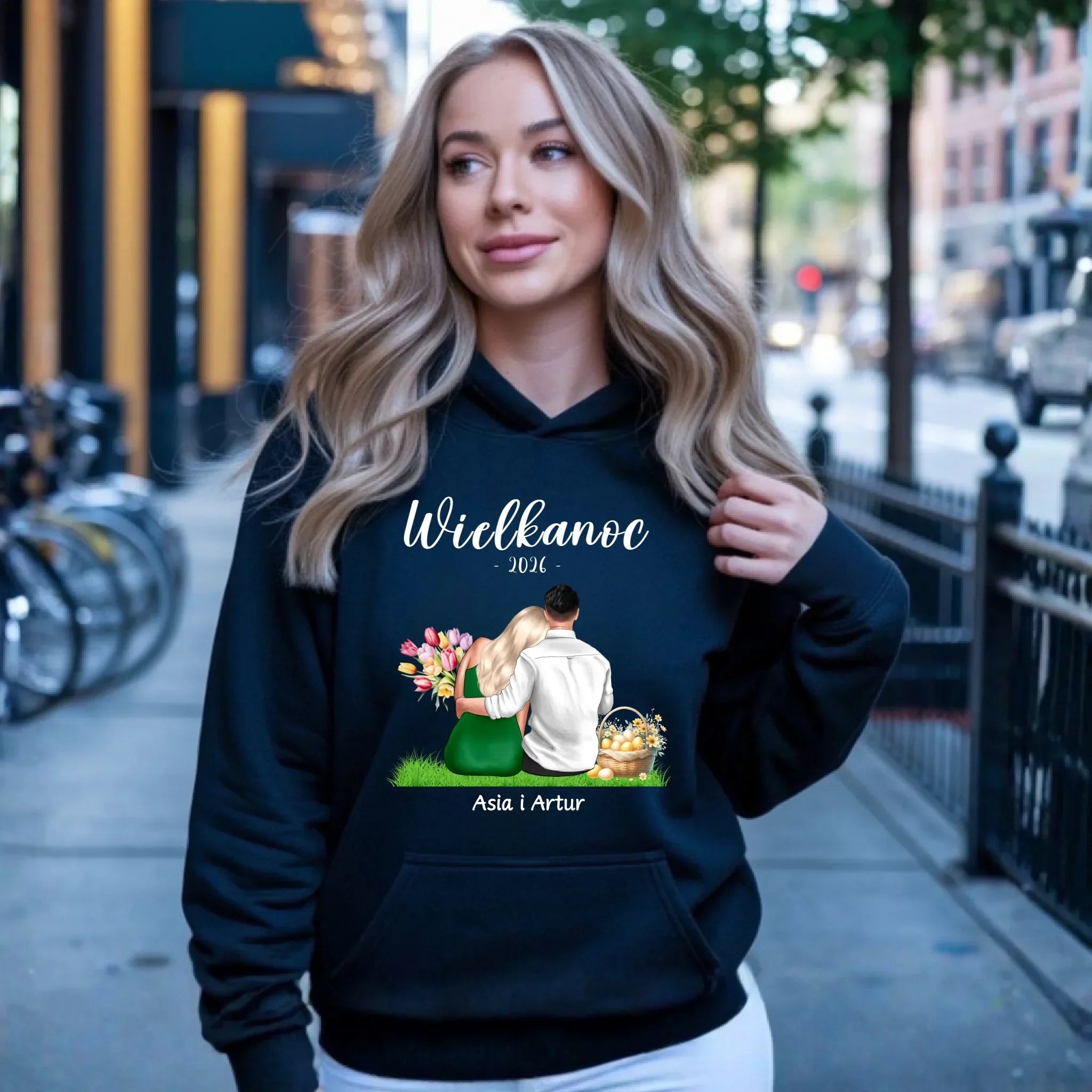 Bluza damska z kapturem na Wielkanoc dla par - personalizowana WN36 - StoryCups.pl