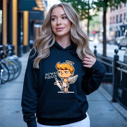 Bluza damska z kapturem - Aniołek z łukiem ku*wa pudło - bez cenzury W56 - StoryCups.pl
