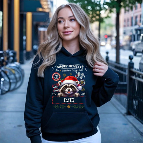 Bluza damska z kapturem świąteczna - Szop Paczka od Mikołaja - personalizowana BN145 - StoryCups.pl