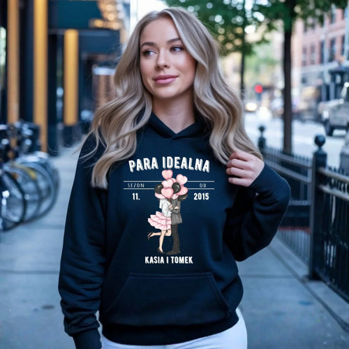 Bluza damska z kapturem dla par na rocznicę - Para idealna - personalizowana W11 - StoryCups.pl