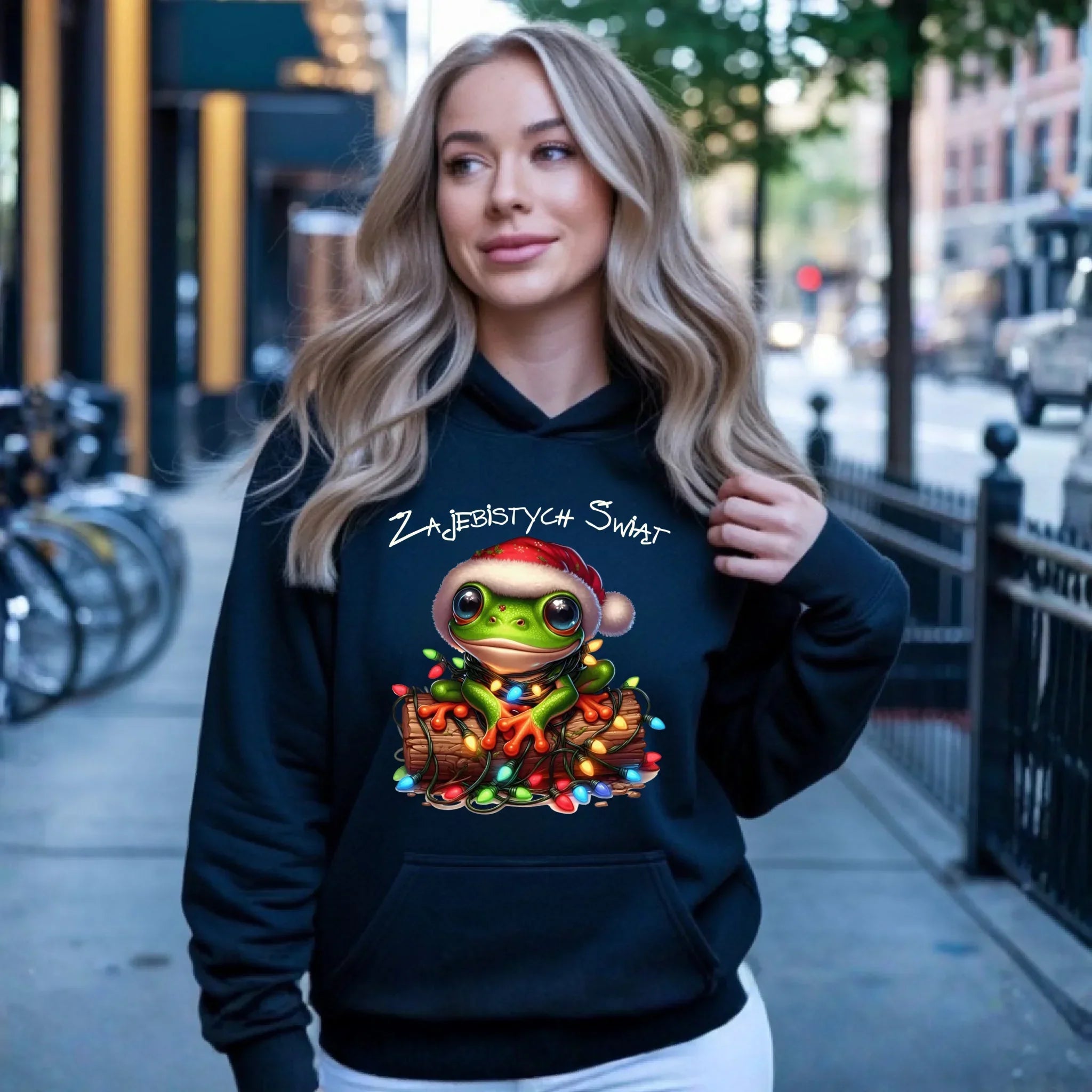 Bluza damska z kapturem świąteczna - Żaba - Żajebistych Świąt BN106 - StoryCups.pl