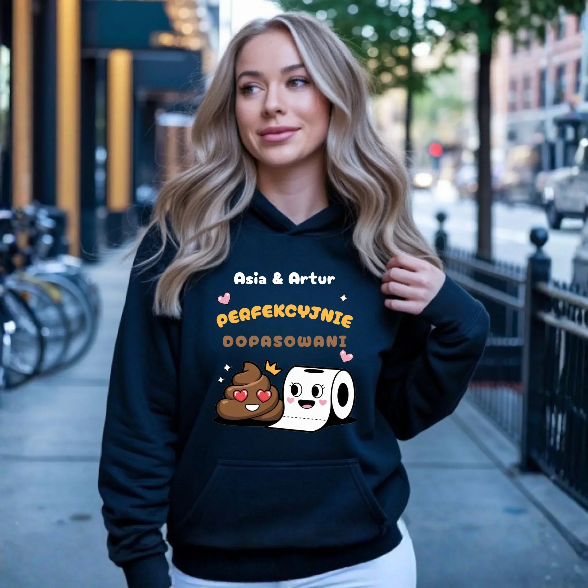 Bluza damska z kapturem - Perfekcyjnie dopasowani - personalizowana W81 - StoryCups.pl