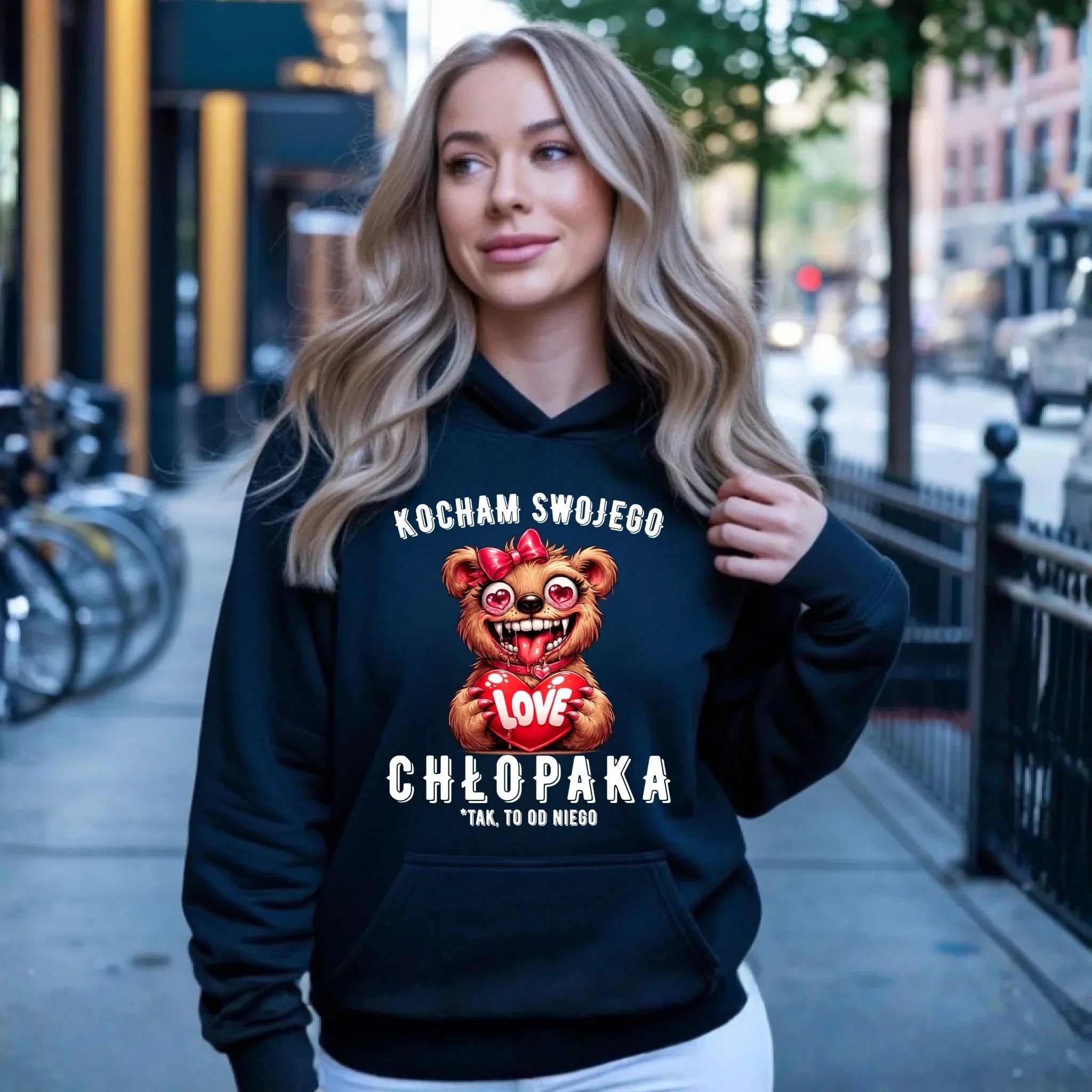 Bluza damska z kapturem dla dziewczyny - Kocham swojego chłopaka W89 - StoryCups.pl