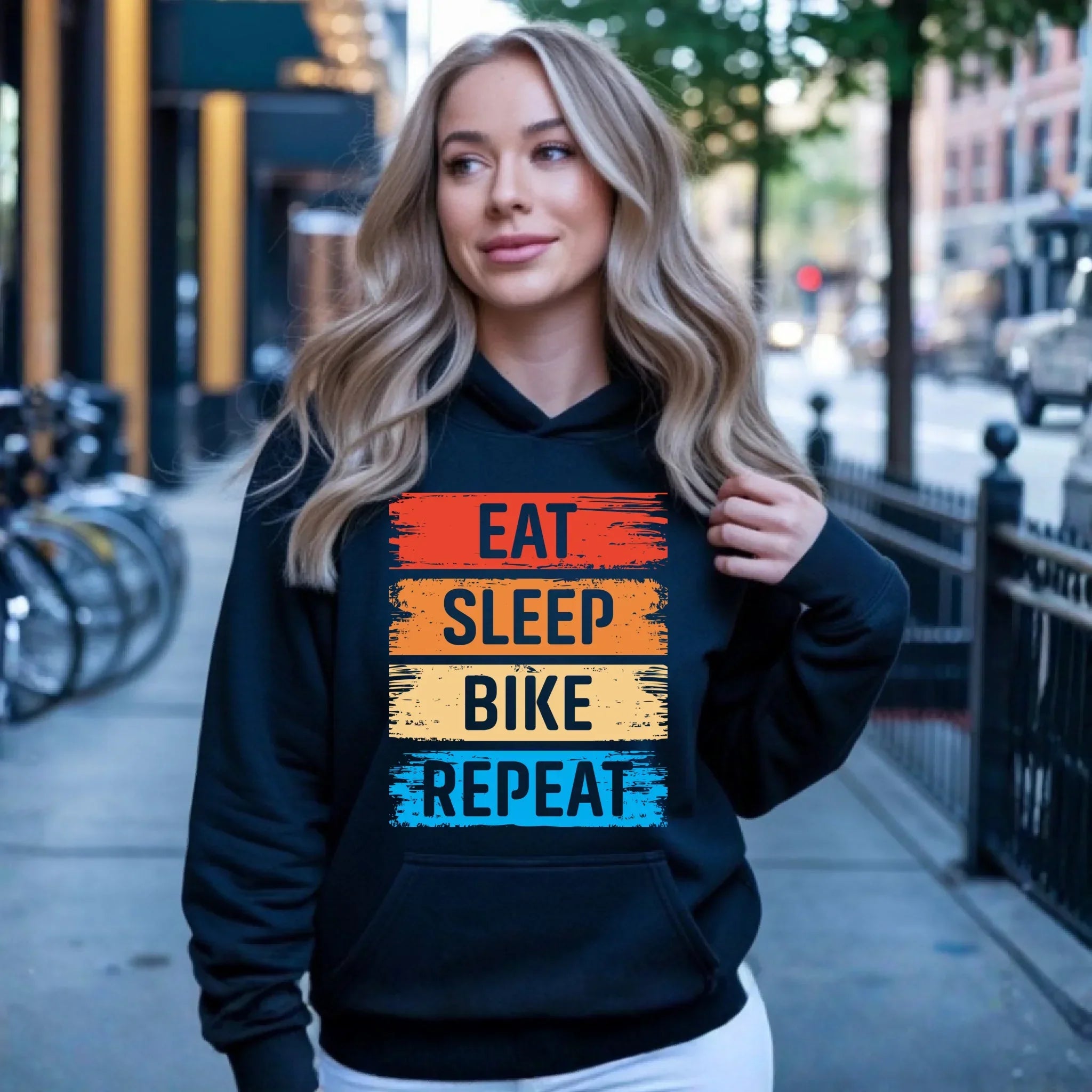 Bluza damska z kapturem na rower - Eat sleep bike repeat HR03 - StoryCups.pl