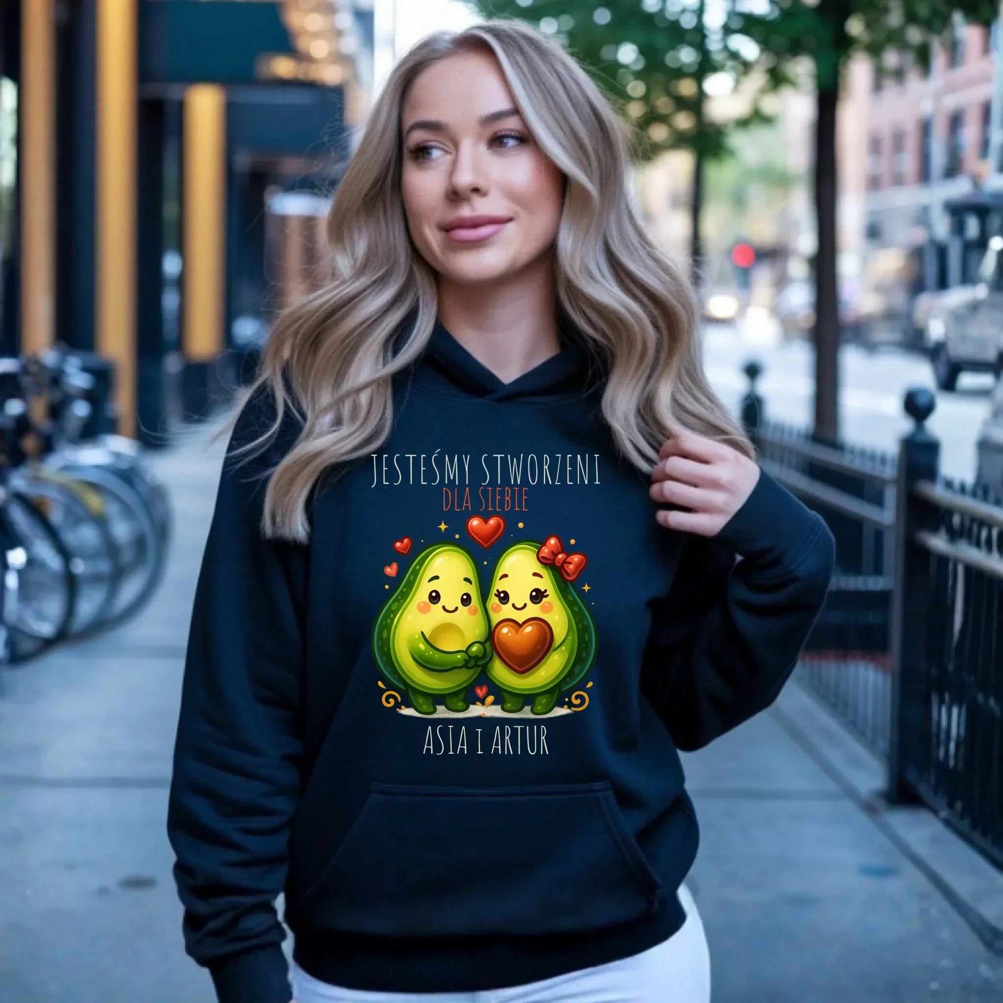 Bluza damska z kapturem - Awokado Stworzeni dla siebie - personalizowana W91 - StoryCups.pl