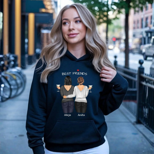 Bluza damska z kapturem - prezent dla przyjaciółki - Best Friends - personalizowane postacie 2-4 osoby PR03 - StoryCups.pl