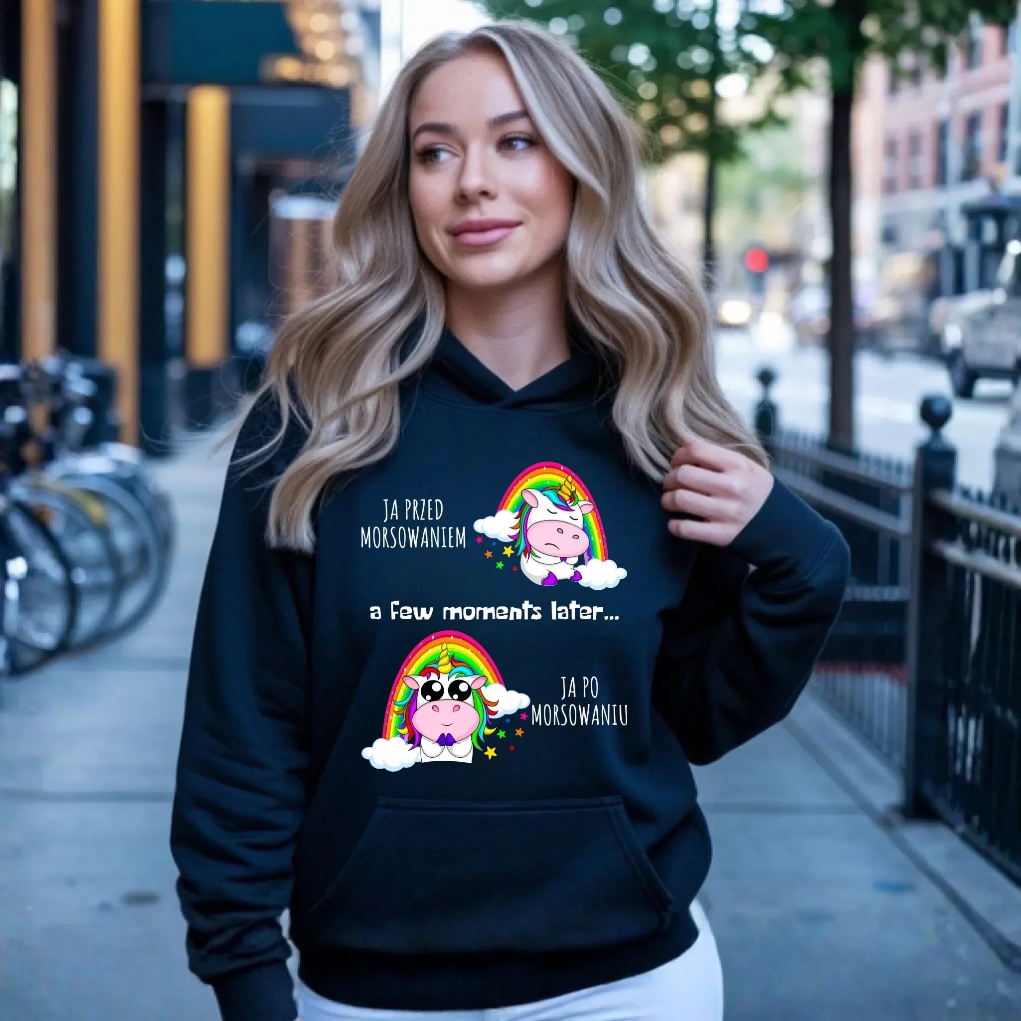 Bluza damska z kapturem - prezent dla morsa - Jednorożec - Ja po morsowaniu HM11 - StoryCups.pl