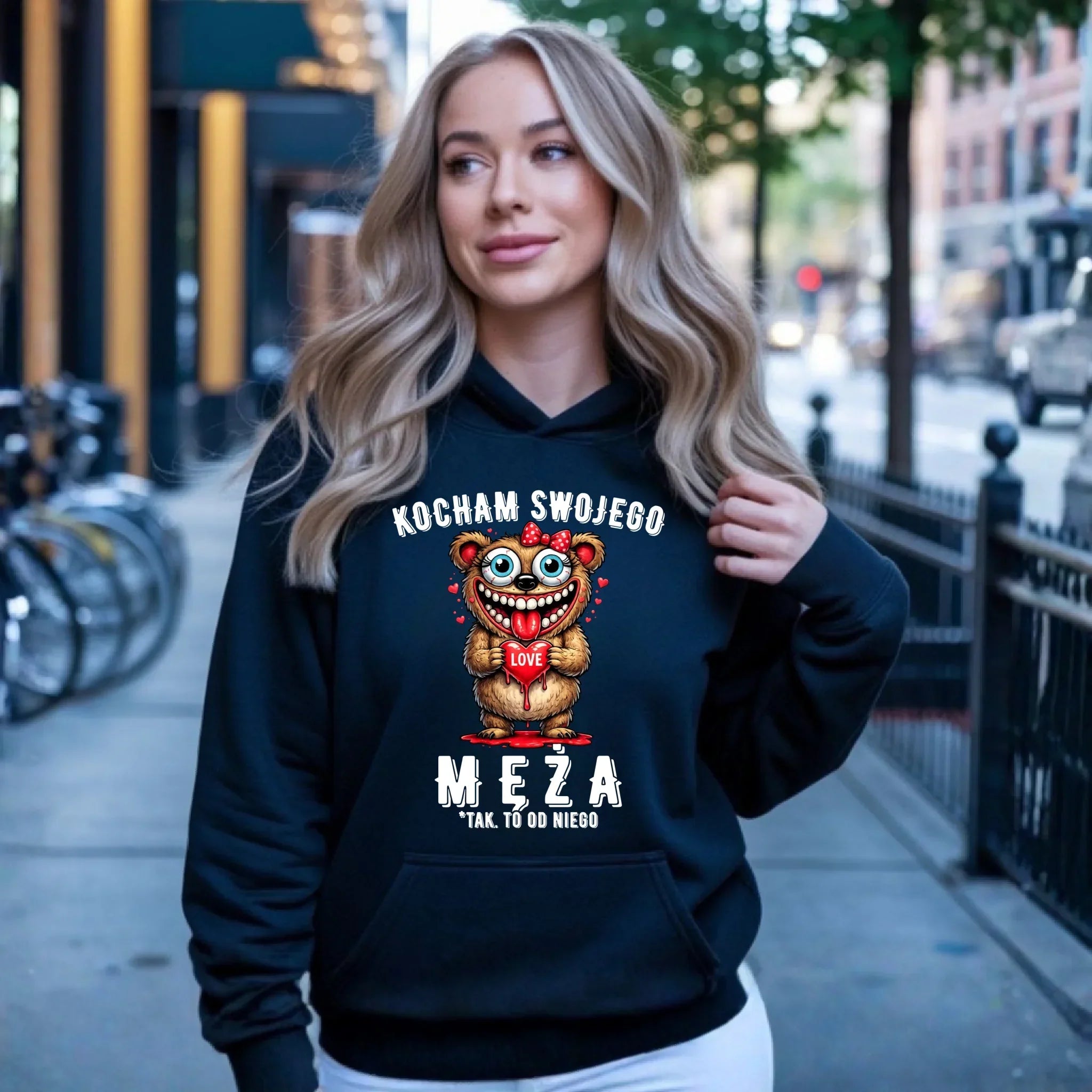 Bluza damska z kapturem dla żony - Kocham swojego męża W22 - StoryCups.pl