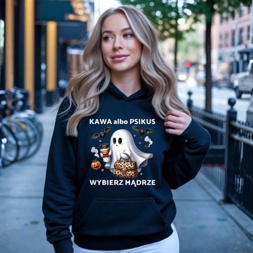 Bluza damska z kapturem halloweenowa - Duch - Kawa albo psikus HL07 - StoryCups.pl