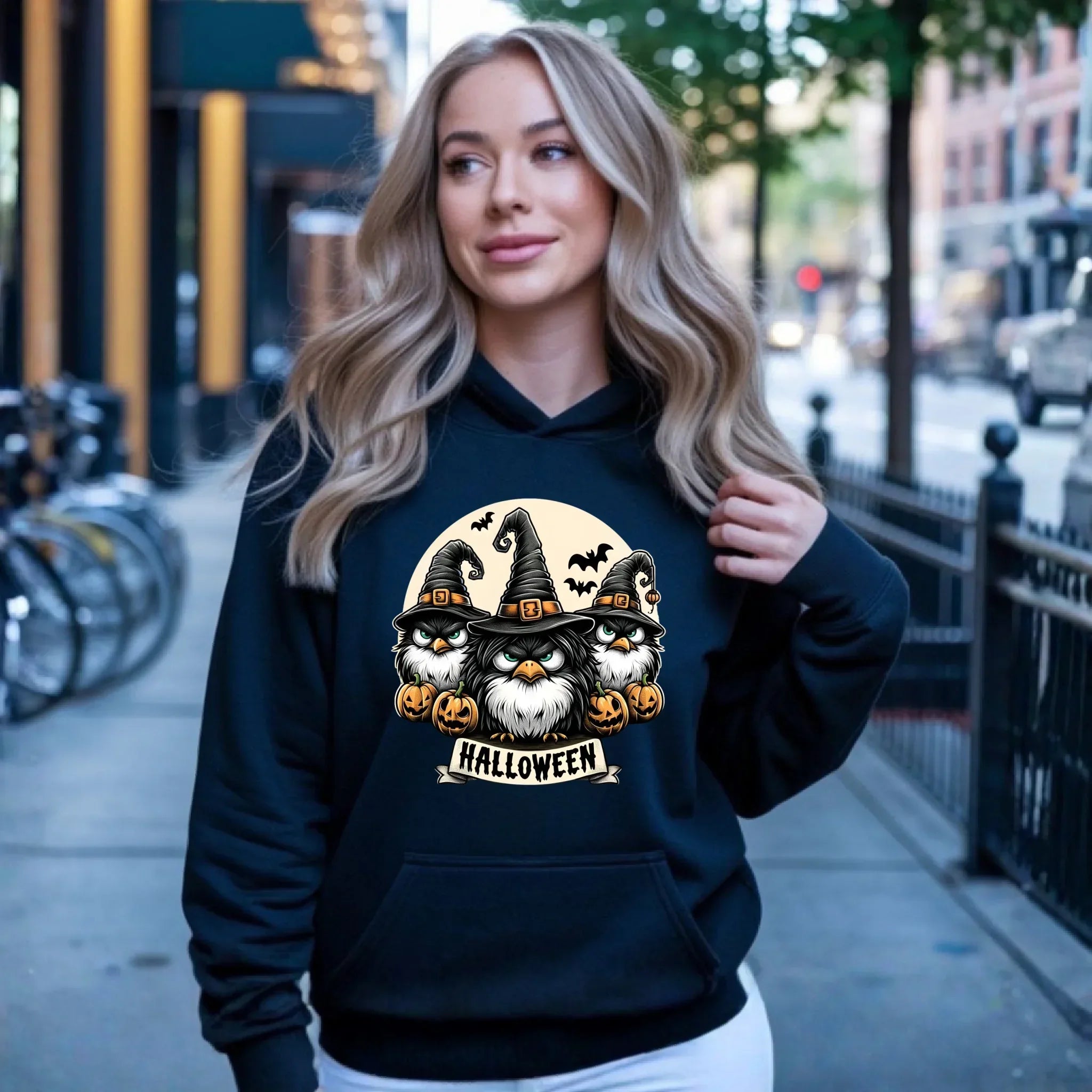 Bluza damska z kapturem na Halloween - Upiorne sowy wiedźmy HL15 - StoryCups.pl