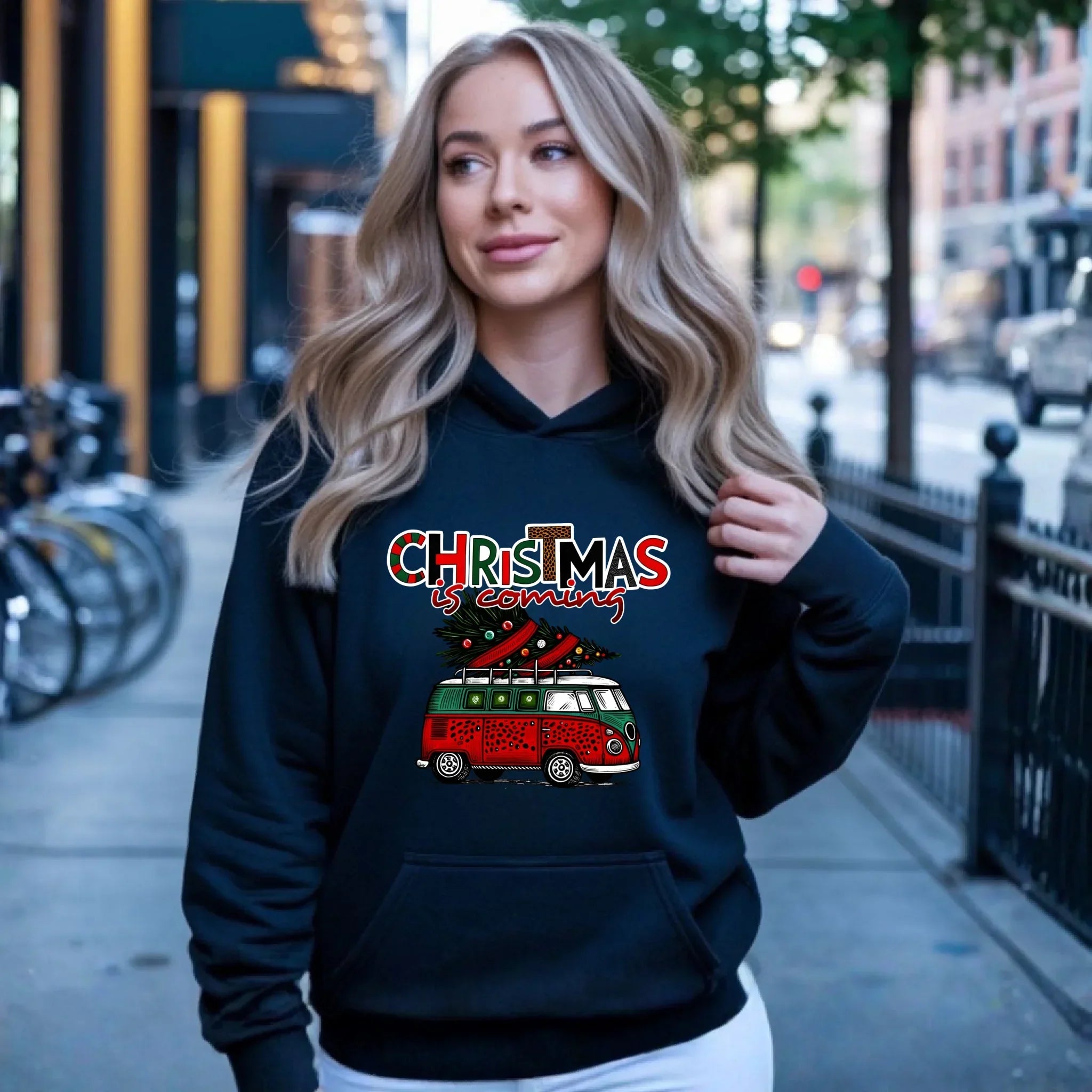 Bluza damska z kapturem świąteczna - Kamper Christmas is coming BN42 - StoryCups.pl